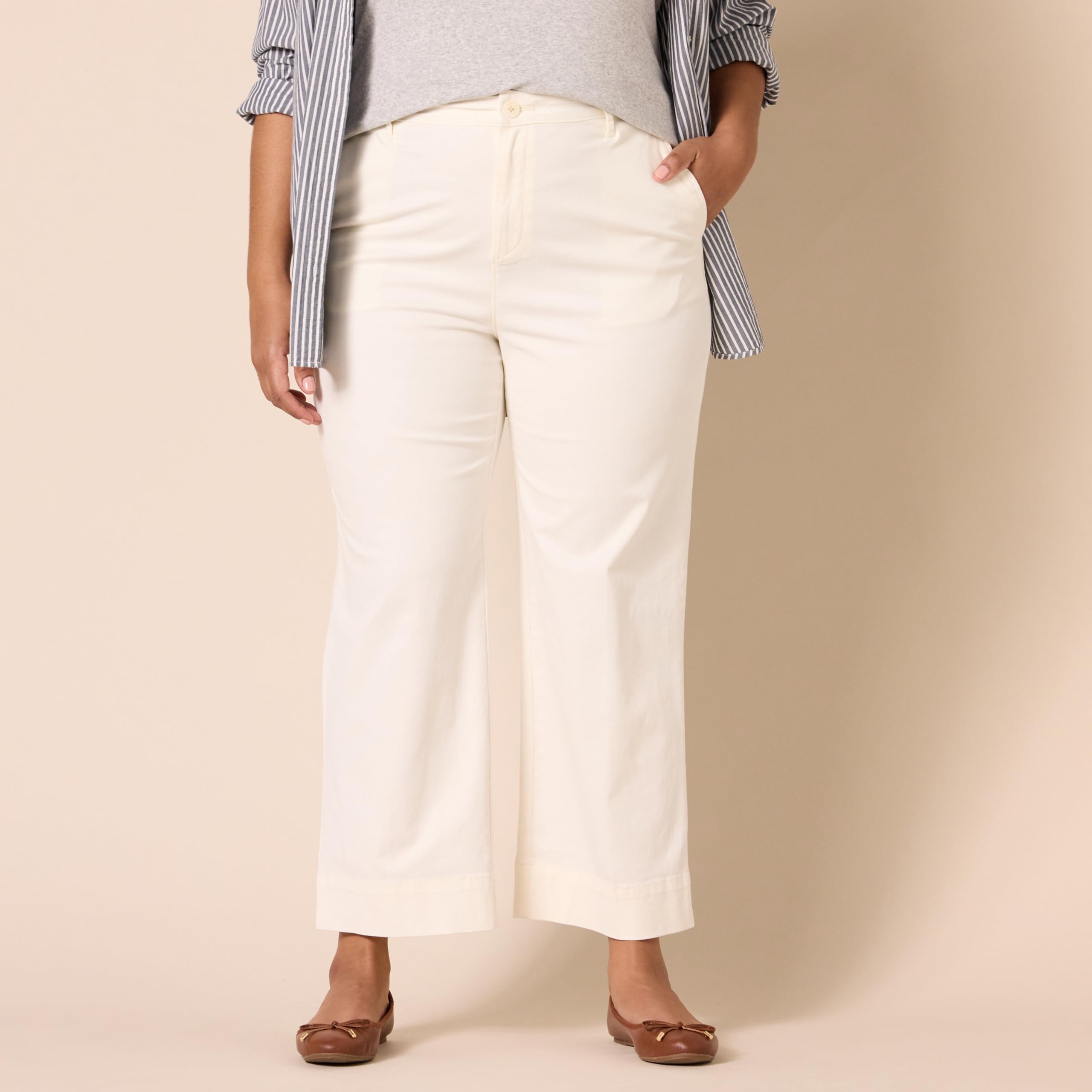 Amazon Essentials Donna Pantaloni kaki a gamba larga slim a vita alta alla caviglia