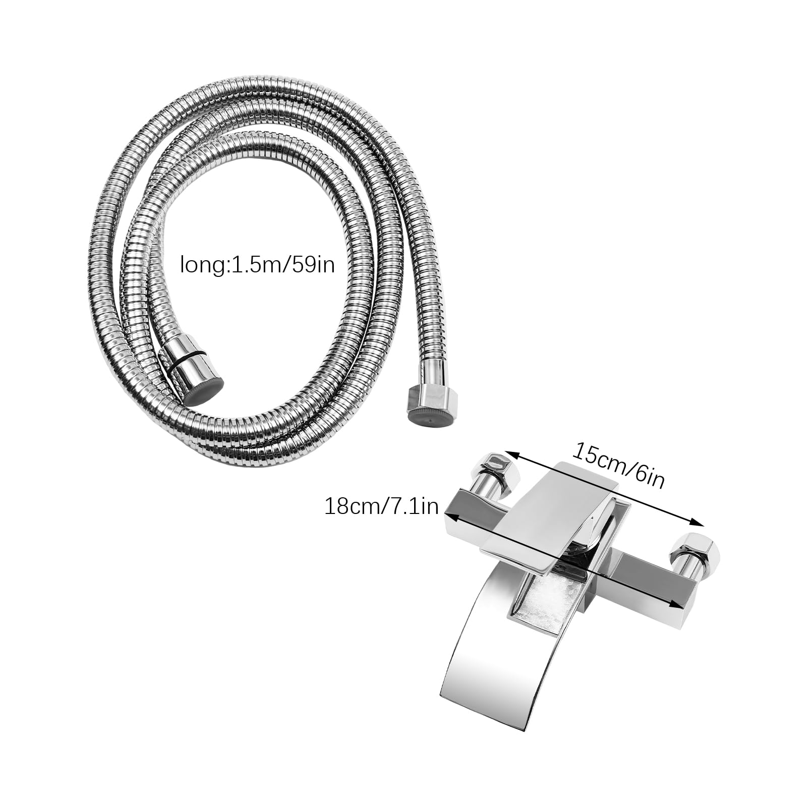 Alcachofa de ducha de alta presión, cabezal de ducha con manguera y 2 salidas de agua, soporte de pared con soporte de ducha con rosca de 1/2", de acero inoxidable, color plateado