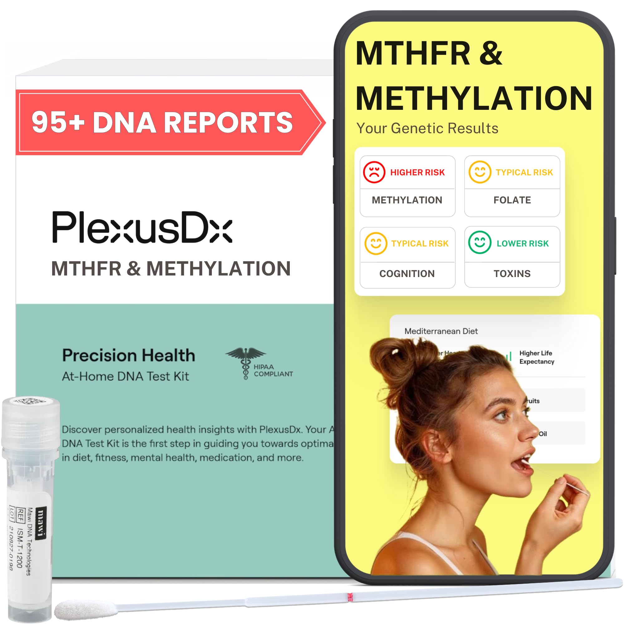 MTHFR + Methylation Comprehensive Genetic Test Kit | 95+ DNA Reports Including MTHFR, COMT, BHMT, and Folate | Custom Supplement & Meal Plan Recommendations with 10,000+ Recipes