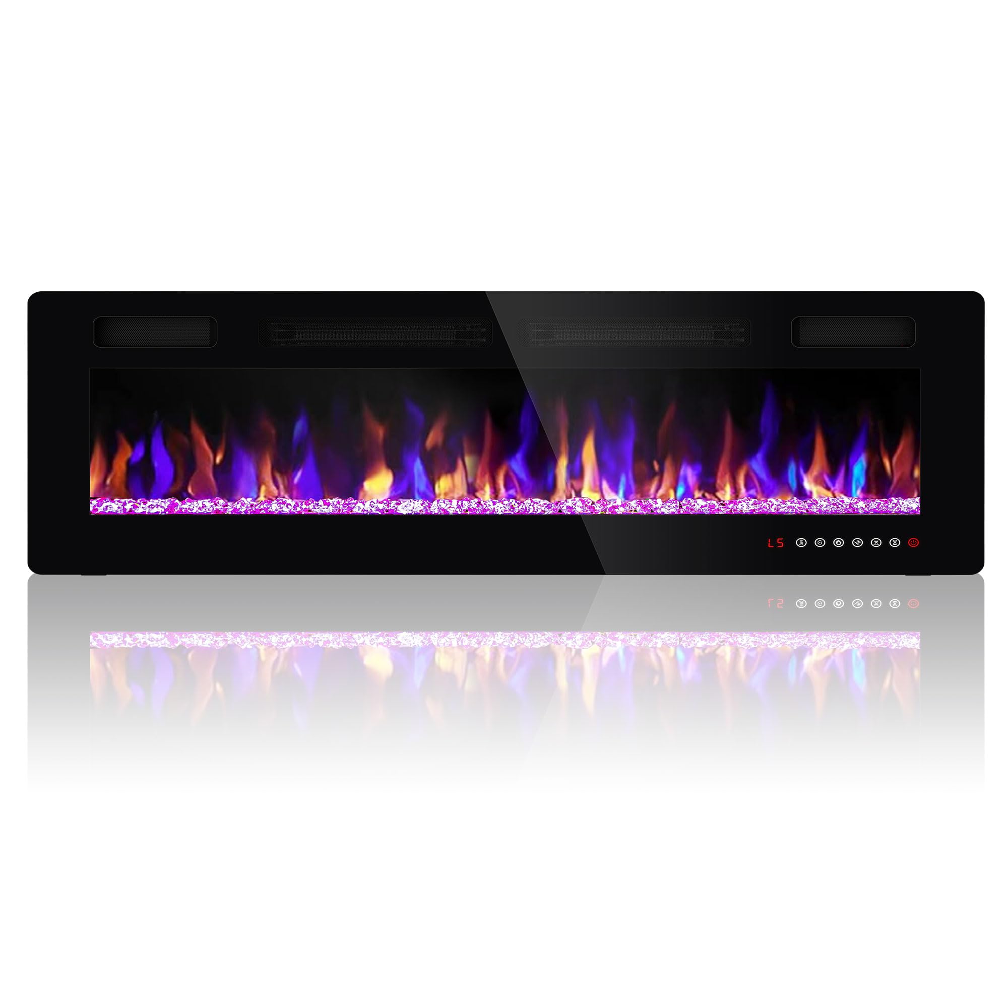Ludatido 50 Inch Electric Fireplace Wall Mounted/Recessed,750W/1500W Ultra Thin Wall Mounted Fireplace, Multicolor Flame with Timer/Speed/Remote Control/Touch Screen-(Slim)