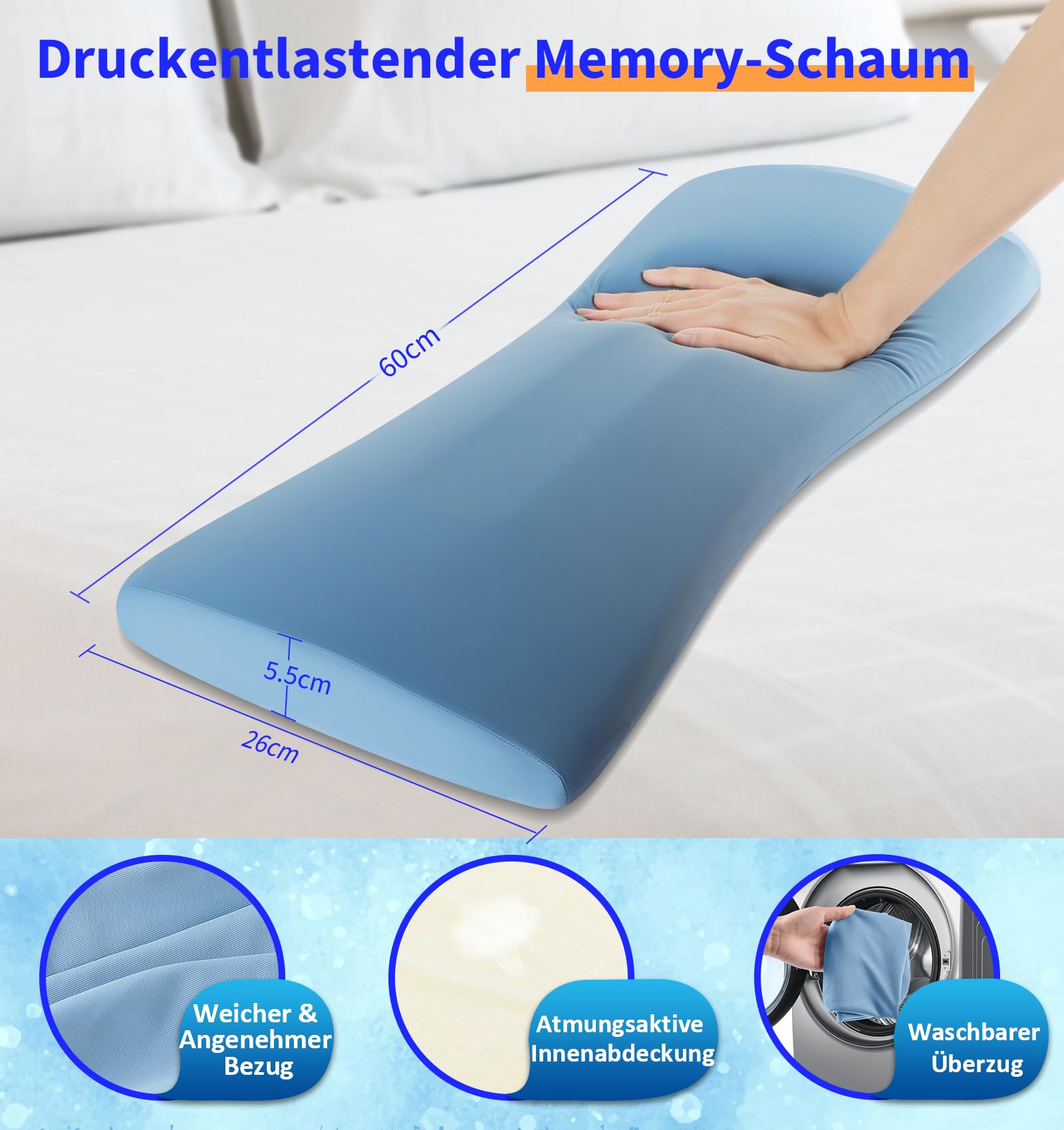 Cuscino lombare ortopedico ergonomico per schiena e lordosi in memory foam per letto e divano - sollievo nella parte bassa della schiena - fodera rinfrescante e rimovibile