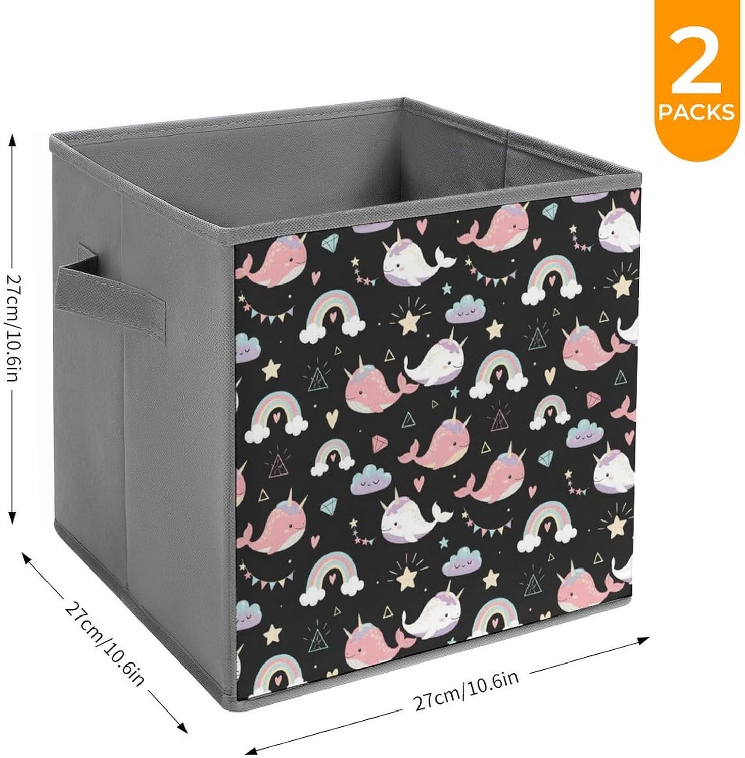 Functional Cube Organizer Bins, Narwhals, Foldable Storage Containers for Bedroom, Living Room, Practical Storage Idea