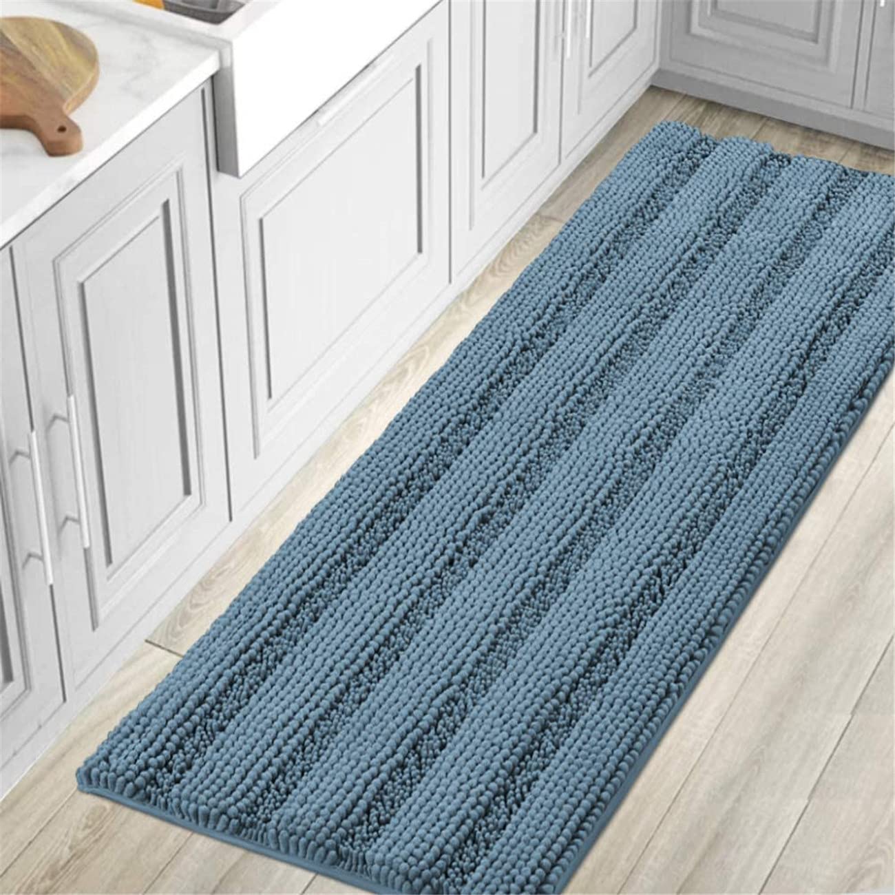 LINFKY Non-Slip Bath Mat Oversize Bathroom Rug Shag Shower Mat Ultra Soft & Water Absorbent Bath Rug for Bathroom/Kitchen Washable Rug, Perfect for Doormats, Tub (Stone Blue,59" x 20")