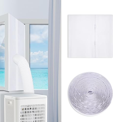 Zihvfzu Kit de sellado universal de ventana de CA de 157.5 in (157 pulgadas)  Cubierta de ventilación impermeable con cremallera para ventanas