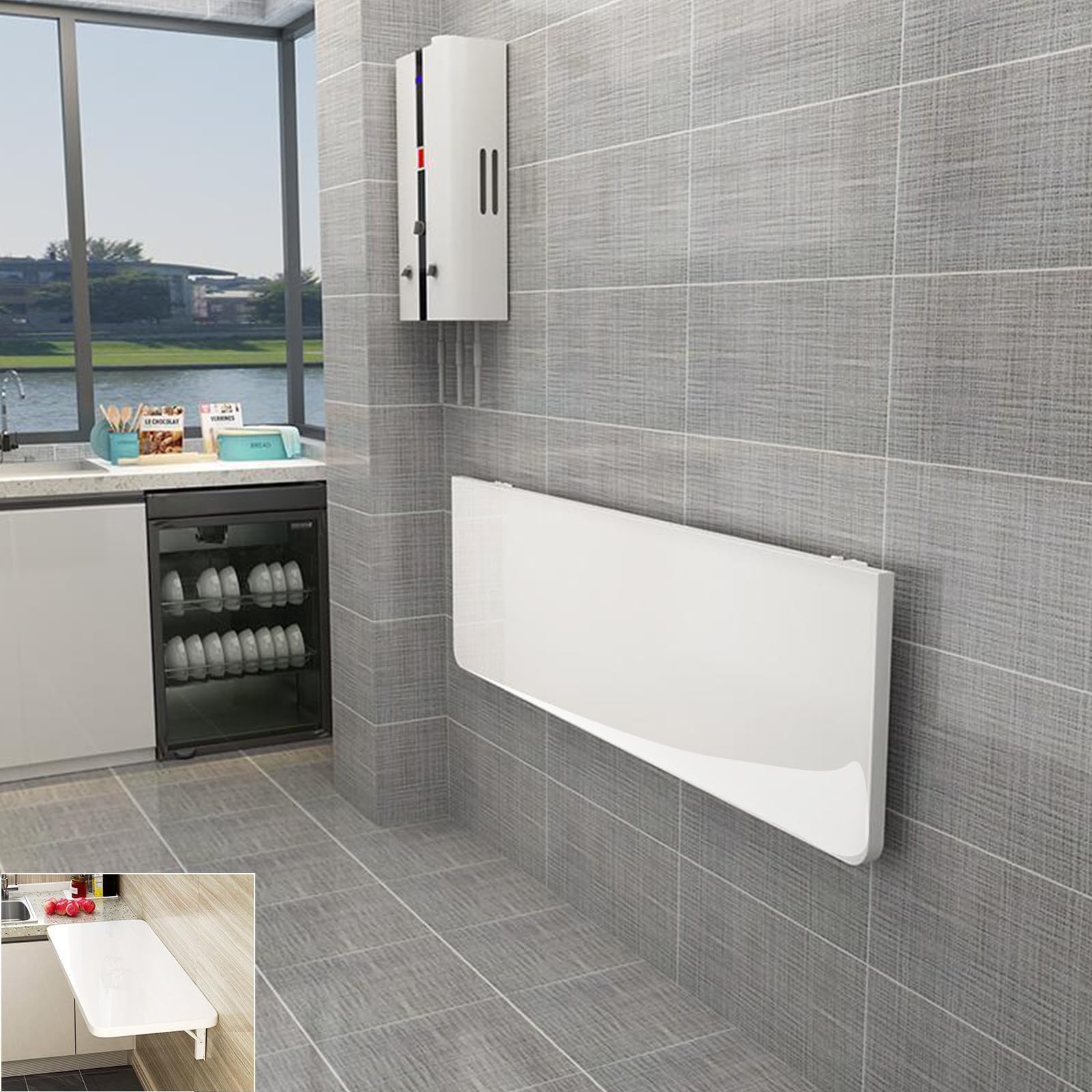 Folding Wall Table Wall Mounted Folding Table Wall Folding Table Drop Down Wall Mounted Table Suitable for Office Study Bedroom Kitchen Dining Room