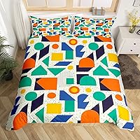 Vista 13 de Juego de funda de edredón estilo Memphis, tamaño matrimonial, diseño abstracto colorido con puntos funky para niños y niñas, funda de edredón