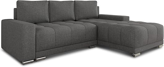 Pavo Corner Sofa with Sleep Function and Bed Box - Big Sofa, Couch, Couch Set, Corner Sofa, Corner Sofa Set, Universal Ottoman (Graphite (Sawana 05))