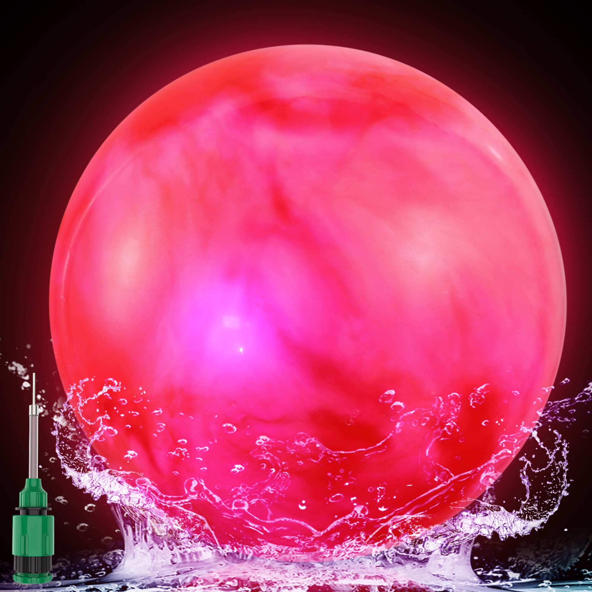 Hiboom Watermelon Glow in The Dark Swimming Pool Balls Pools Toys Light up Balls Game for Adults Family and Kids 9 Inch Underwater Diving Toys Ball with Water Filling Adapter and LED Lights