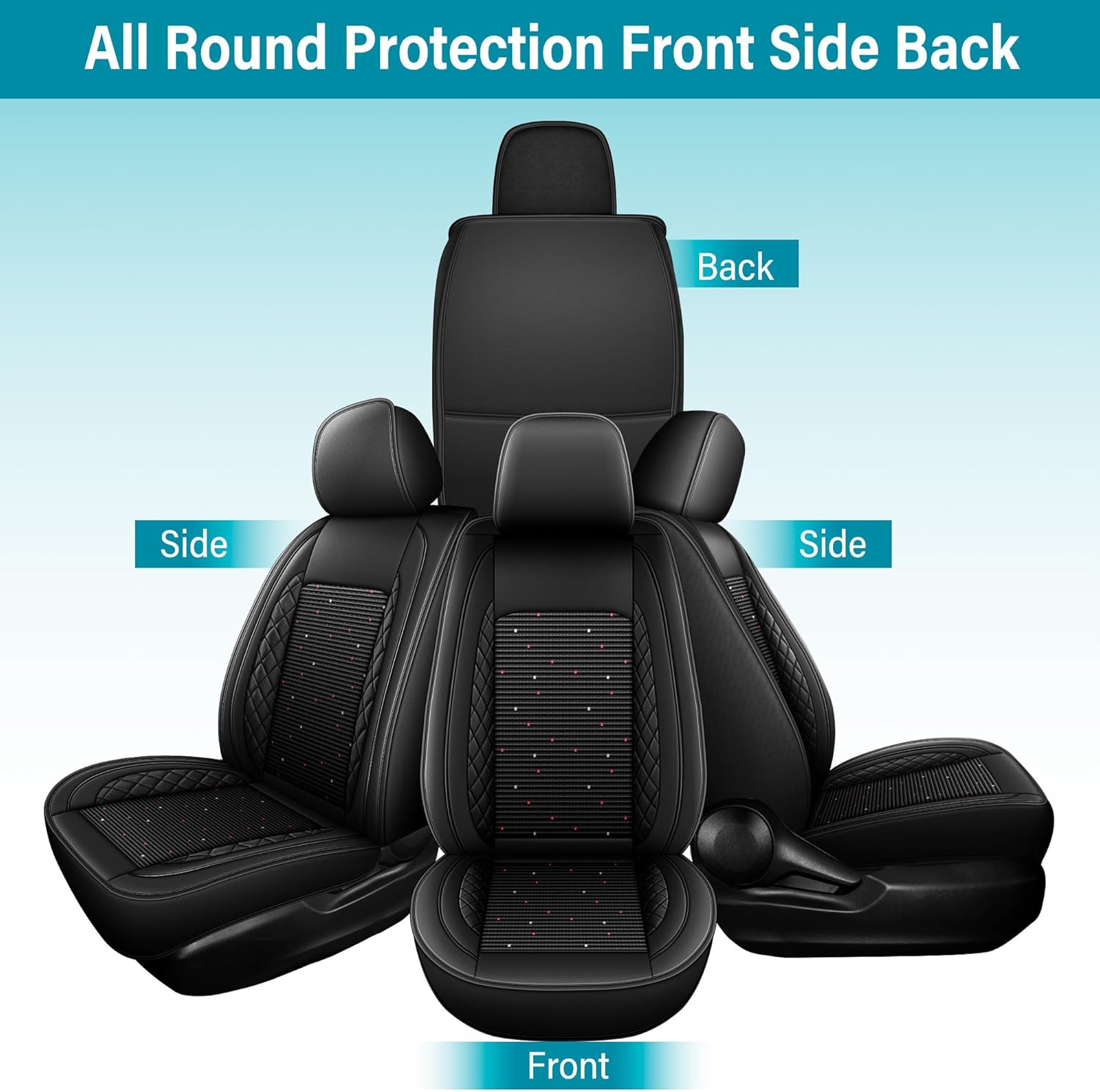 AOMSAZTO Car Seat Covers Full Set Fit for Subaru Forester 2014-2026,Breathable Ice Silk Faux Leather Seat Protectors for 5-Seat Vehicles(Black)