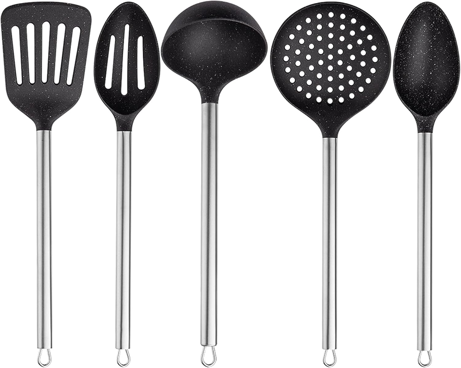 Cook with Color Non Stick Cooking Utensils- 5 Pc Kitchen Utensil Set for Nonstick Cookware, Easy to Clean Nylon Cooking Utensils with Stainless Steel Handles, Kitchen Gadgets (Black)
