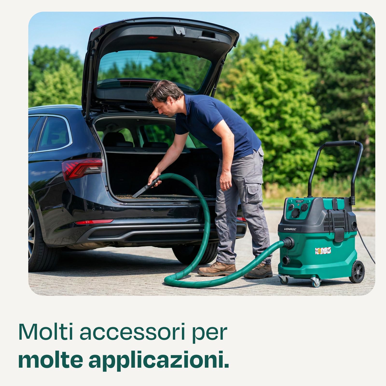 VONROC Aspiratore Industriale Classe M 1600W con Filtro HEPA H14, Pulizia Automatica a Impulsi, Aspirapolvere Wet & Dry per Cantieri, Tubo Antistatico Ø35 mm, Presa 2000W per Elettroutensili