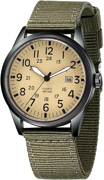 VOSO Men's Military Field Watch Analog Quartz Waterproof Wristwatch with Date, Nylon Band Army Tactical Sports Watch for Men