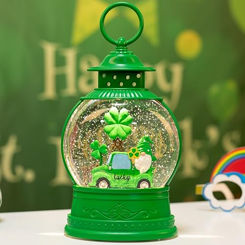 Miniatura 2 de Globo de nieve de trébol de la suerte del día de San Patricio para decoración del día de San Patricio, temporizador de 6 horas, funciona con USB,