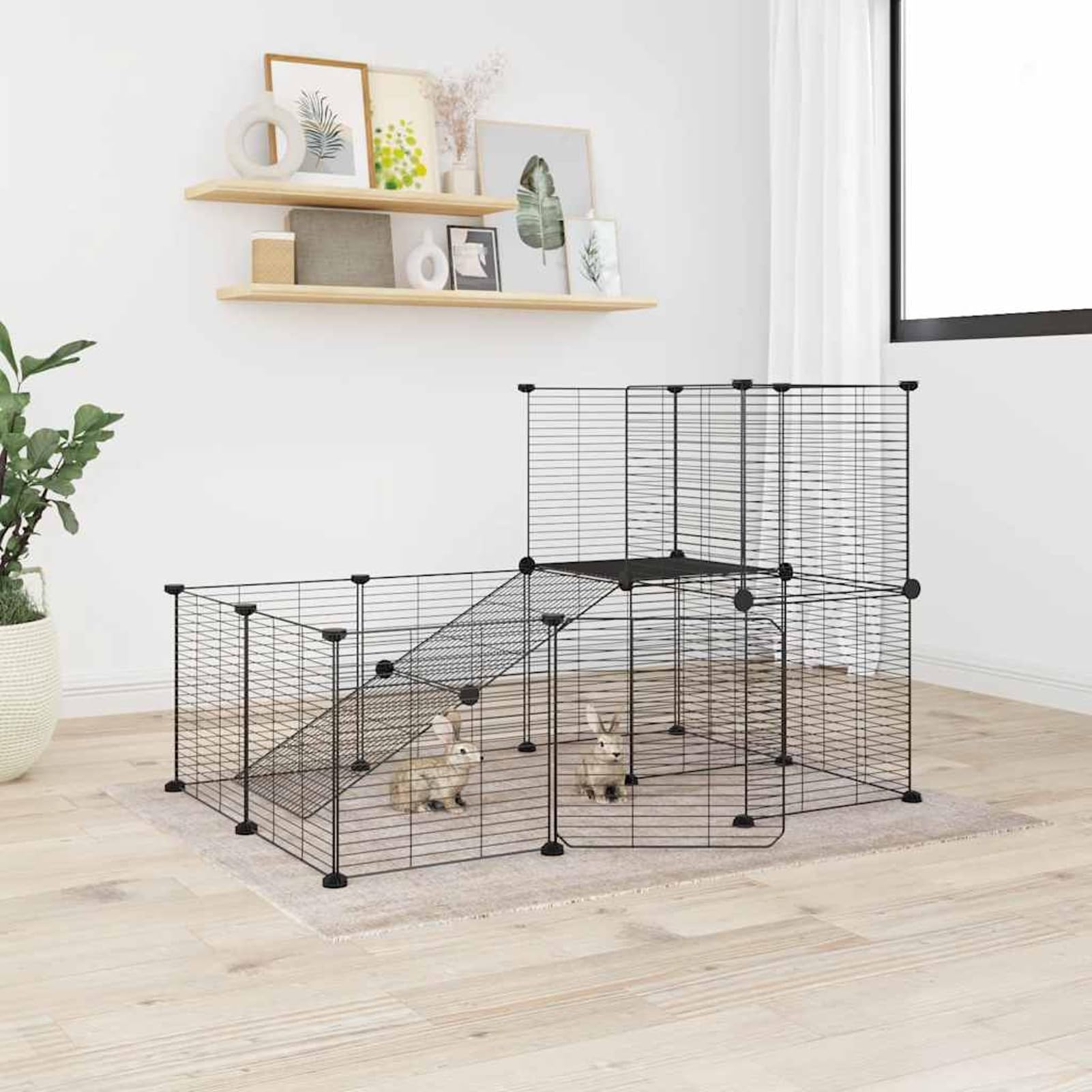 ShGaxin Jaula para Mascotas de 20 Paneles Puerta, Jaulas para Conejos, Jaula Cobaya, Valla para Mascotas, Recinto para Conejos, Parque para Conejos, Cosas para Conejos, Acero Negro 35x35 cm