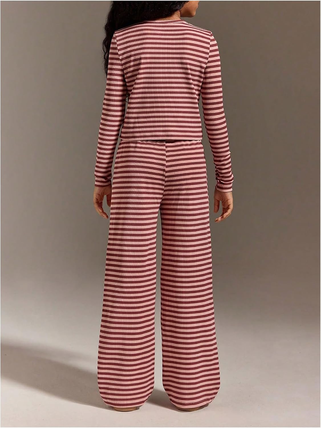 Floerns Girl's 2 Piece Summer Outfits Striped Long Sleeve T Shirts with Drawstring Pants Clothing Set