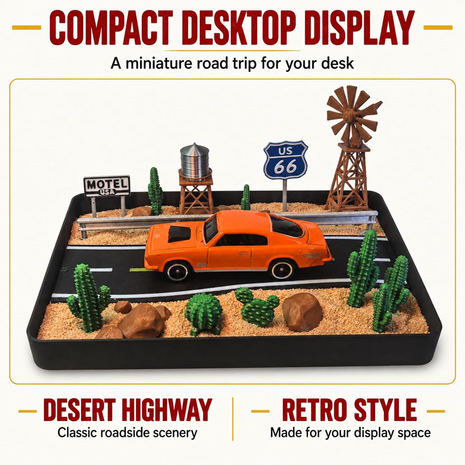 Diner Zen Garden Kit, Sandbox Desk Decor with 3 Cars image 2