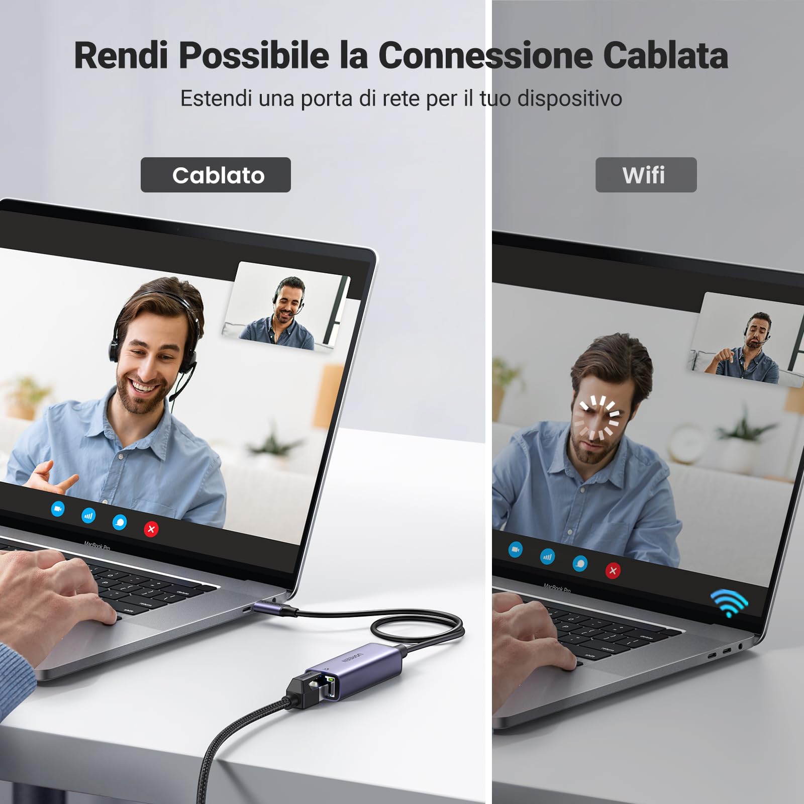 UGREEN Adattatore USB C Ethernet Gigabit, Adattatore Thunderbolt USB C a RJ45 Rete LAN 1Gbps Compatibile con iPhone 16 Plus Pro Max 15 MacBook Pro Air M2 iPad Pro Air 5 XPS Surface Pro Galaxy S24 50CM