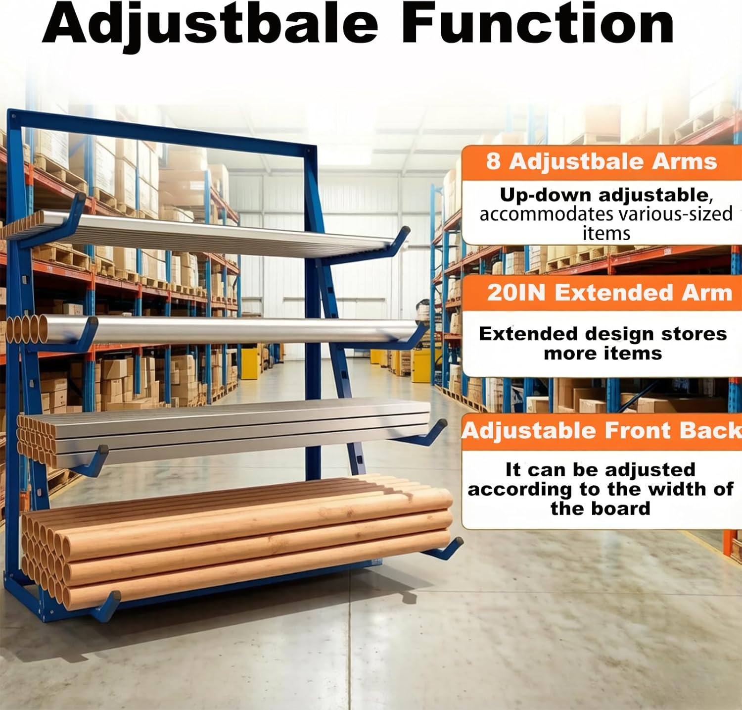 4000 LBS Heavy Duty Horizontal Lumber Storage Rack, 4-Level Utility Cantilever Rack, Alloy Steel Lumber Organizer Shelf, for Garage, Basement, Pantry, Workshop, 48 ×16 × 62in Pipe Storage Rack