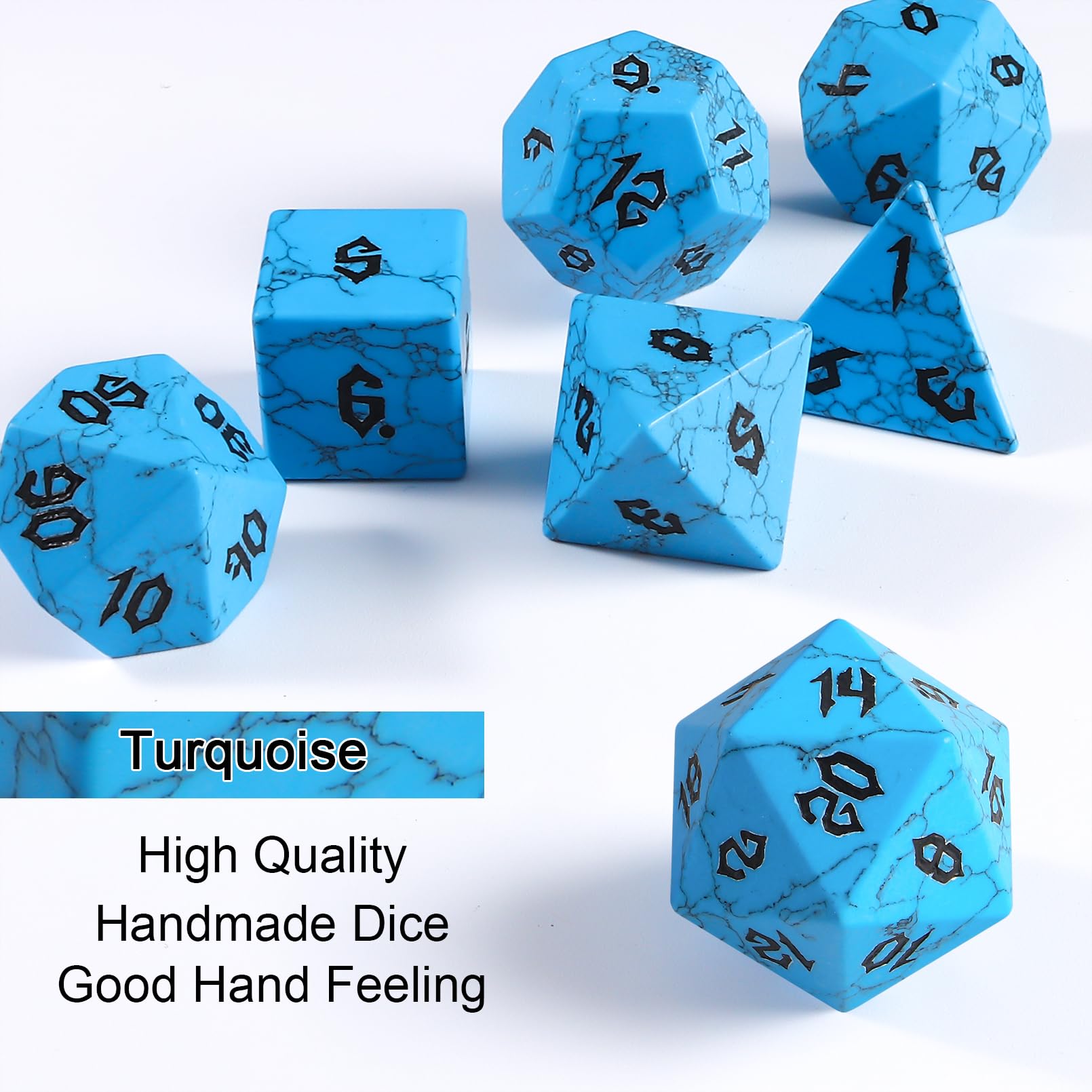 Febote Gemstone Dice Set,7 Pcs Blue Howlite Turquoise DND Dice with Box Used for Dungeon and Dragon Dice Games D4 D6 D8 D10 D% D12 D20(Blue Turquoise)