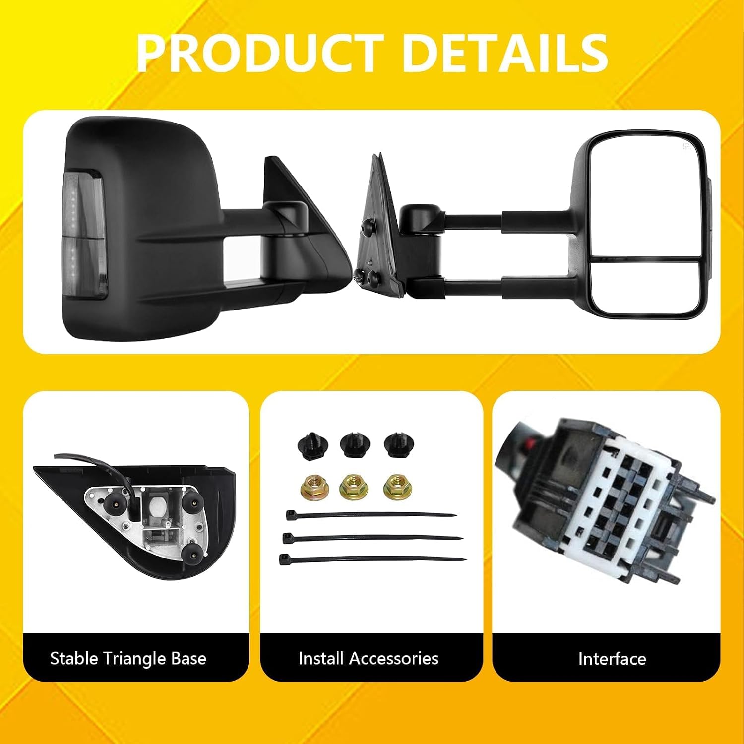 Towing Mirrors Replacement Fit for 2007-2014 Chevy Silverado Suburban Avalanche Tahoe GMC Sierra Yukon (2007 New Body Style Only) Black Power Heated Smoked Turn Signal Pair Set LH RH