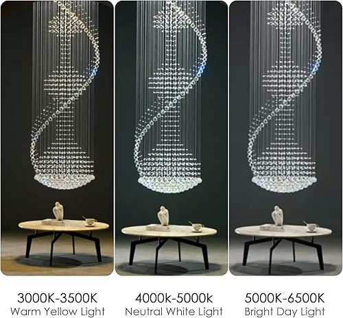 Miniatura 2 de 7PM W32 X H96 - Lámpara de techo alto moderna, lámpara de escalera en espiral, iluminación de cristal, lámpara de lluvia grande para entrada,