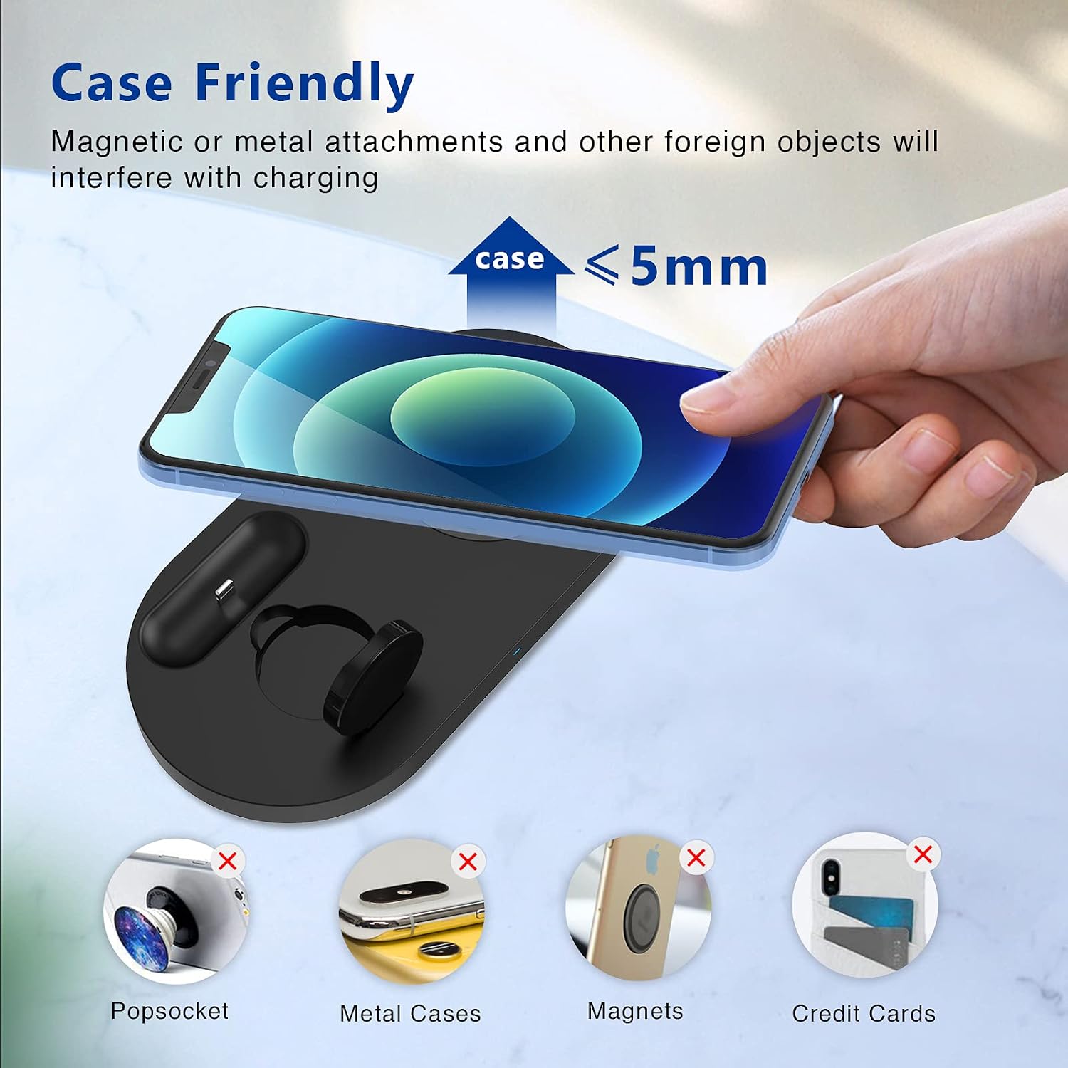 Wireless Charger, Wireless Charging Station Compatible with iPhone 13/12/12 Pro/11/11 Pro Max/XS Max/XR/X /8 Plus/SE, Fast Charging Pad Dock for iWatch 6/5/4/3/2/se, AirPods 1/2 /Pro (with Adapter)