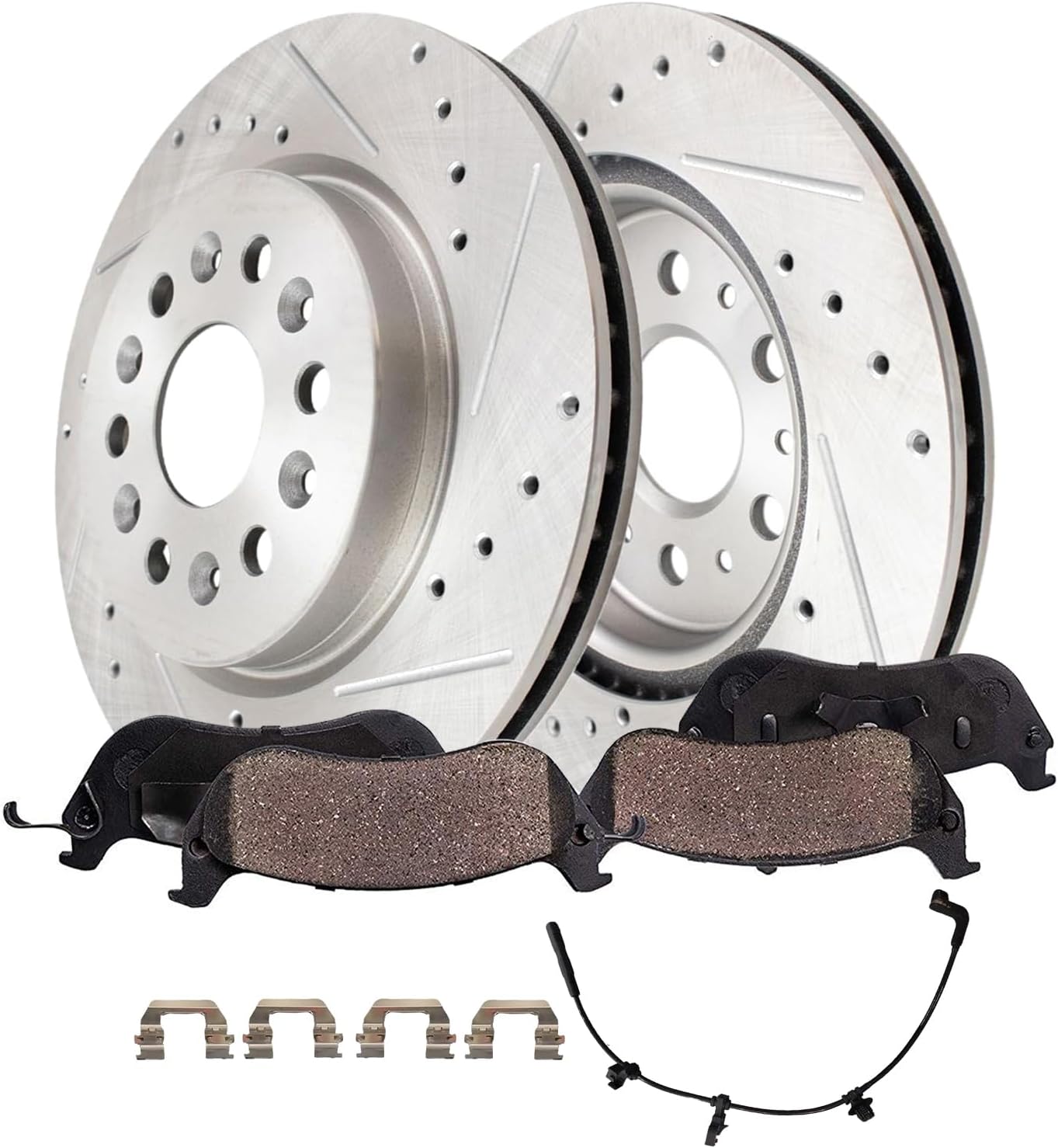 4pc Rear Drilled Slotted Rotors and Ceramic Brake Pads Kit