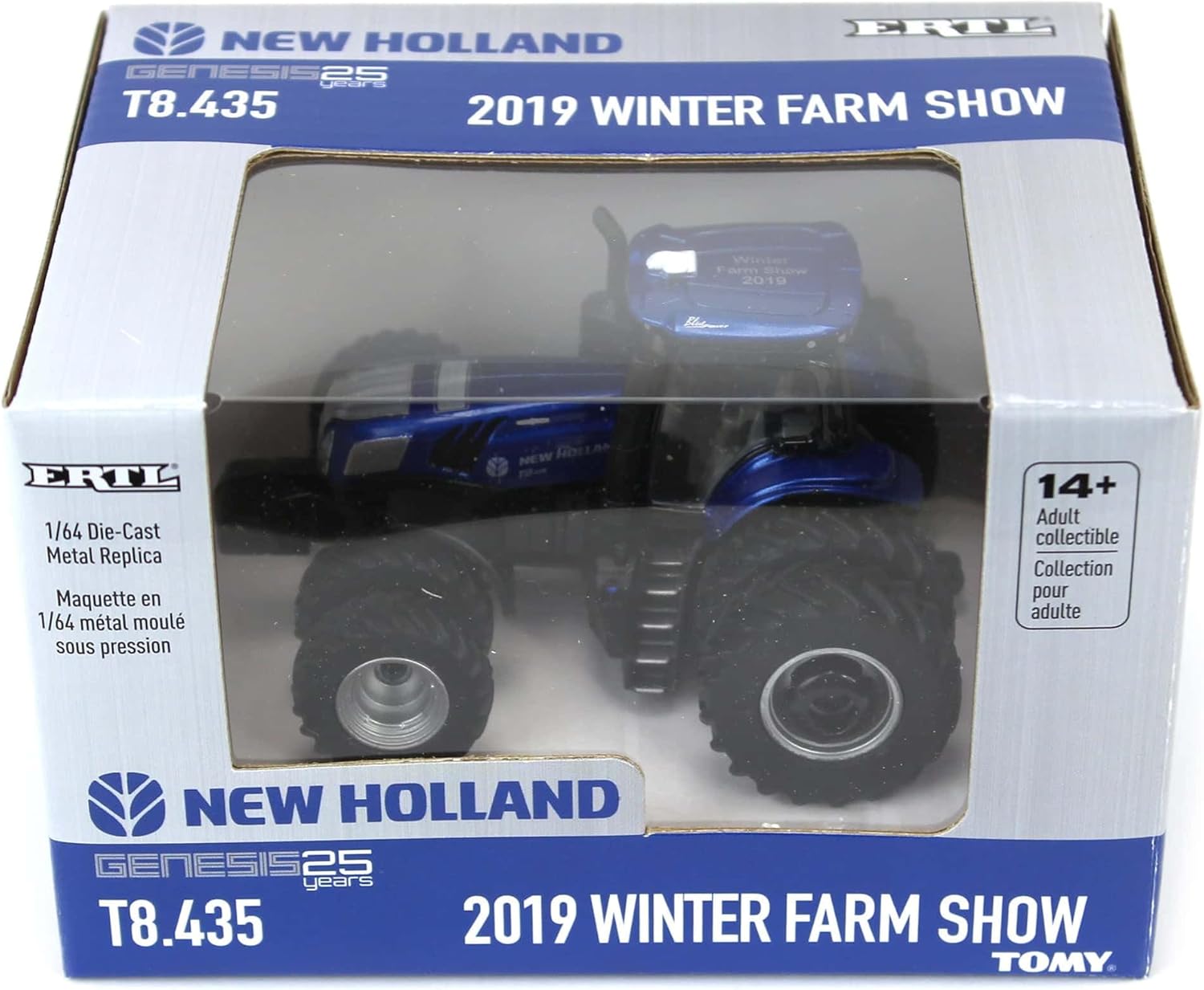 ERTL 1/64 New Holland T8.435 Tractor, Blue Power, 2019 Winter Farm Show Collection, Adult, Male, 3.5 x 3 x 2.25 Inches
