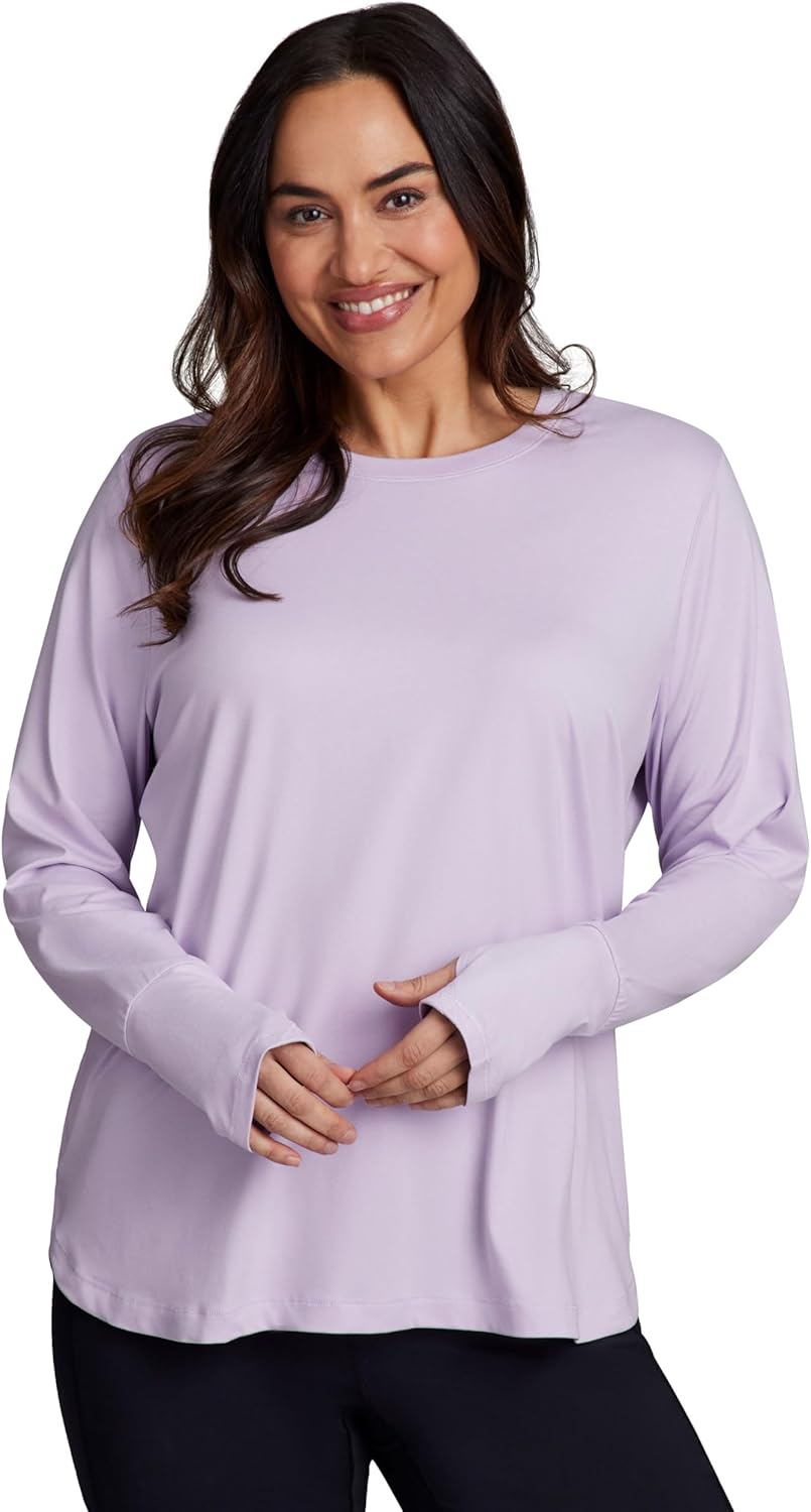 RBX Active Women's Plus Size Workout Top with Thumbholes, Buttery Soft Lightweight Long Sleeve Tunic Yoga Top for Women