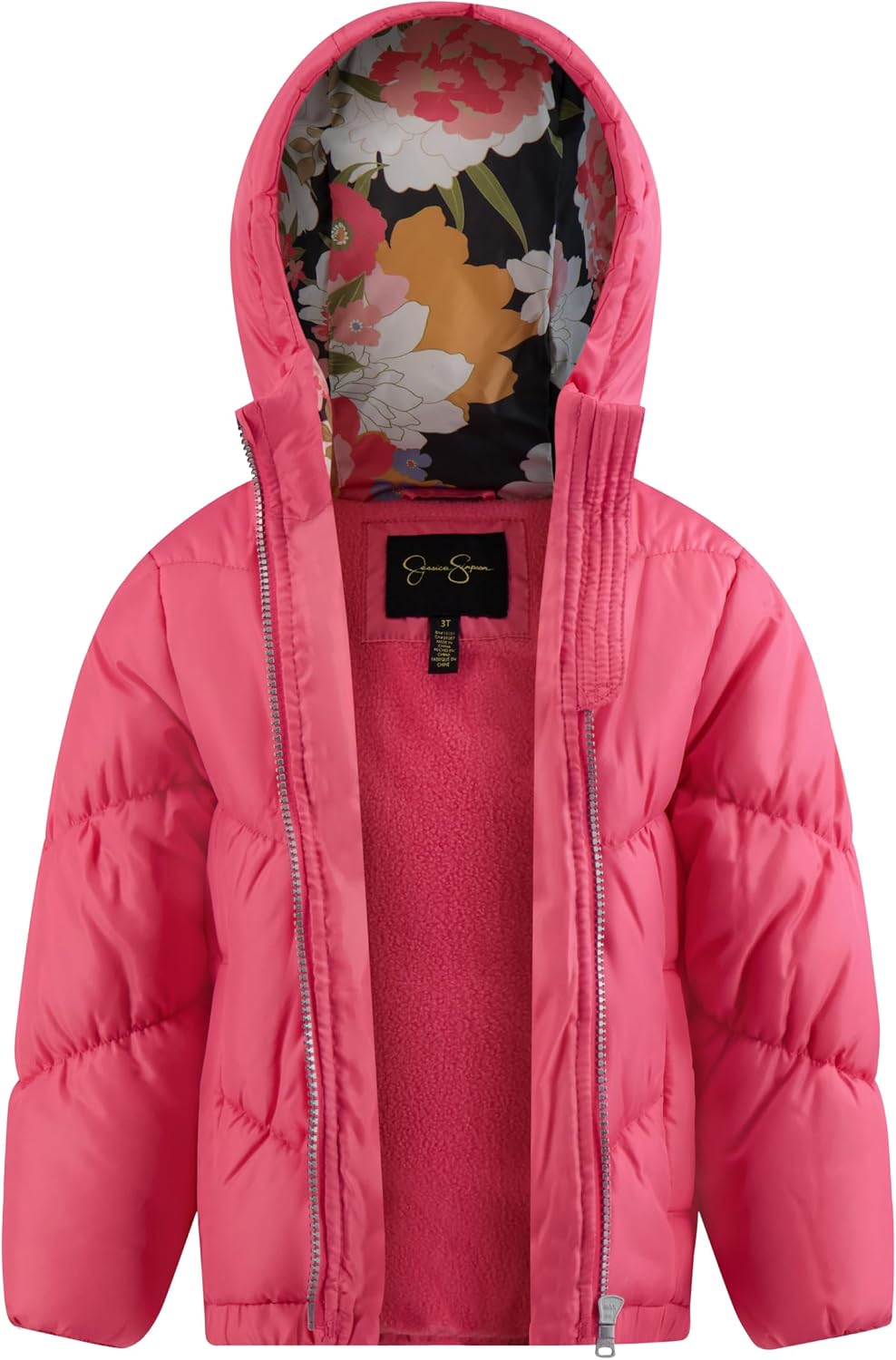 Jessica Simpson Girls' Puffer Jacket with Cozy Lined Hood and Matching Beanie