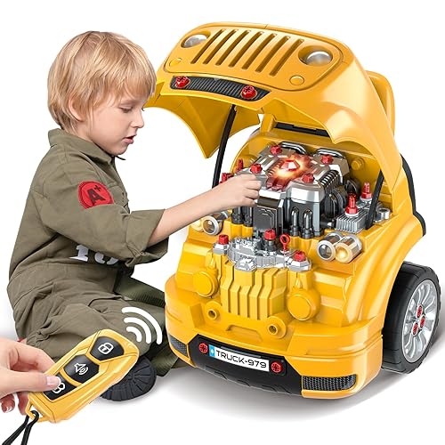 SpringFlower Toys Gifts for 3 4 5 6 7 8 Years Old Boys, Large Truck Engine, Mechanic Repair Set for Kids, Big Truck Builder Kit, Take Apart Motor Vehicle Play Car Service Station, for Kids