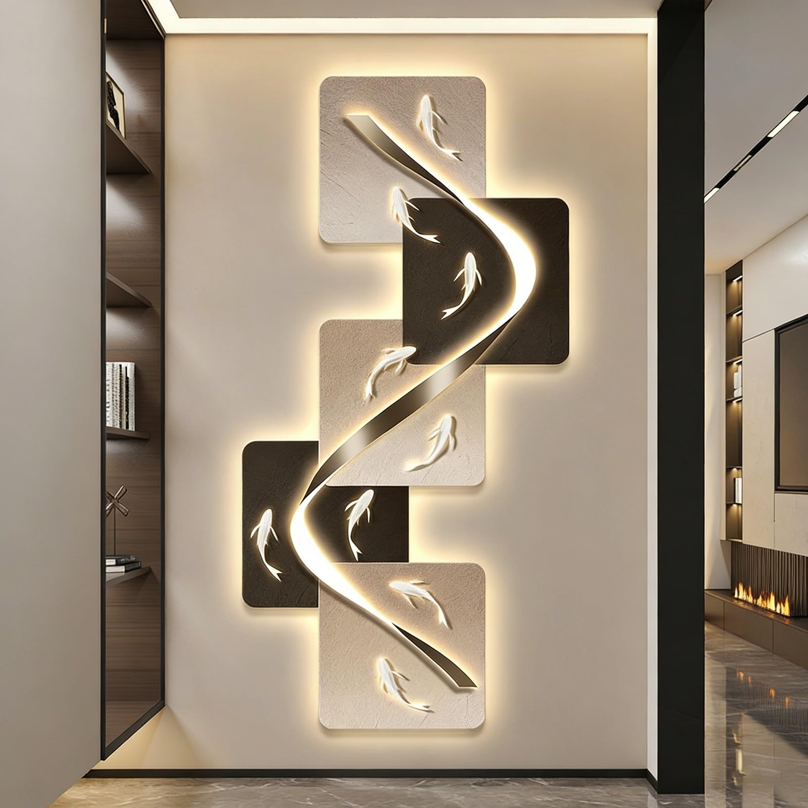 Rzeźby ścienne LED, wiszące, nowoczesne oświetlenie dekoracyjne 3D, do salonu, sypialni, przedpokoju i wnętrz domowych (szer. 80 x 160 cm/31,4 x 63 cale)