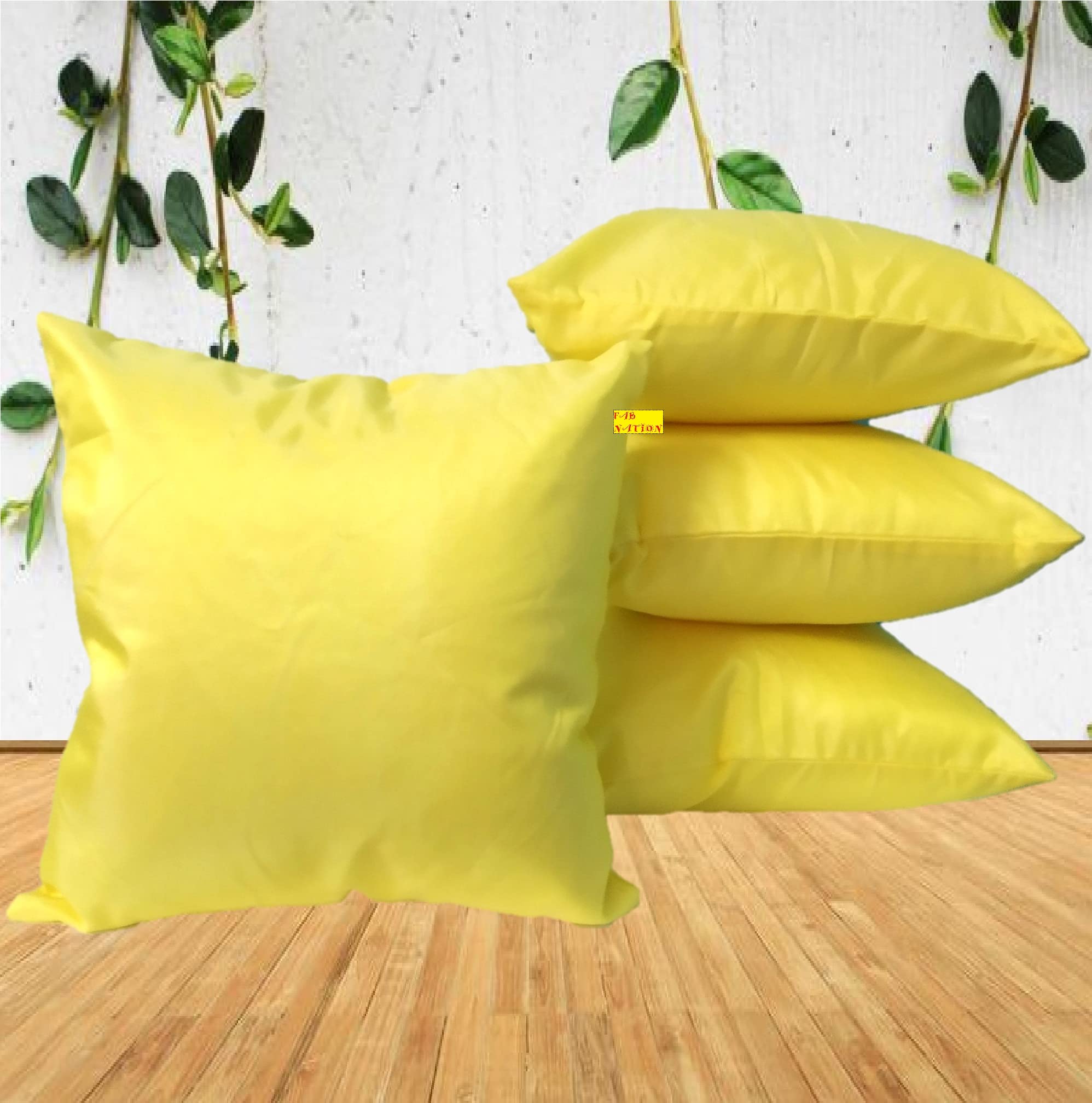 Yellow Dupion Silk Fabric 200 TC Cushion Covers Set of 4 for Home Decor | Interlock Seams & Strong Zipper Pillow Cover 16x16inch for Bedroom Sofa, Any Occasions | Rectangle Shape