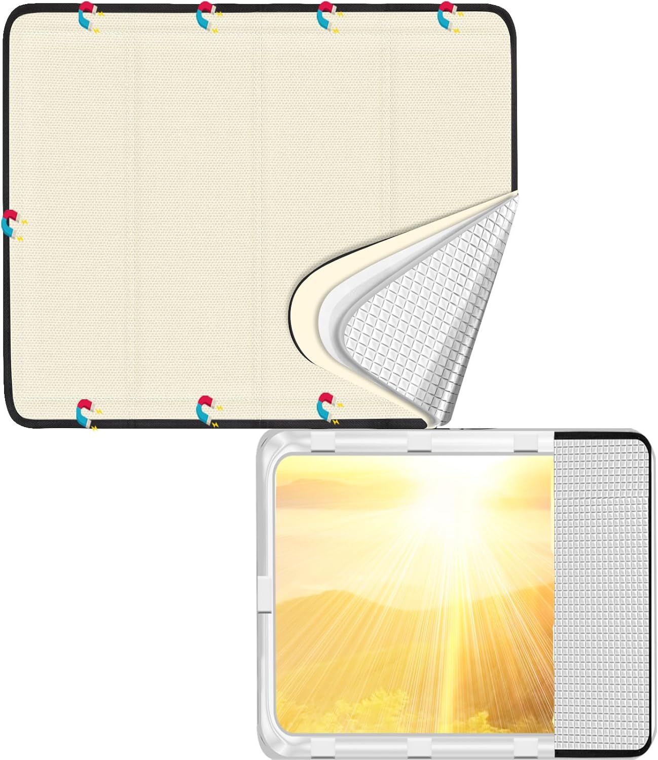 SUNICO 31" X 27" RV Door Window Shade Cover, Magnetic 100% Blackout Foldable RV Window Shades for Campers with Anti-UV Aluminum Foil Reflective & Cotton Insulation & Thicked Waterproof Fabric