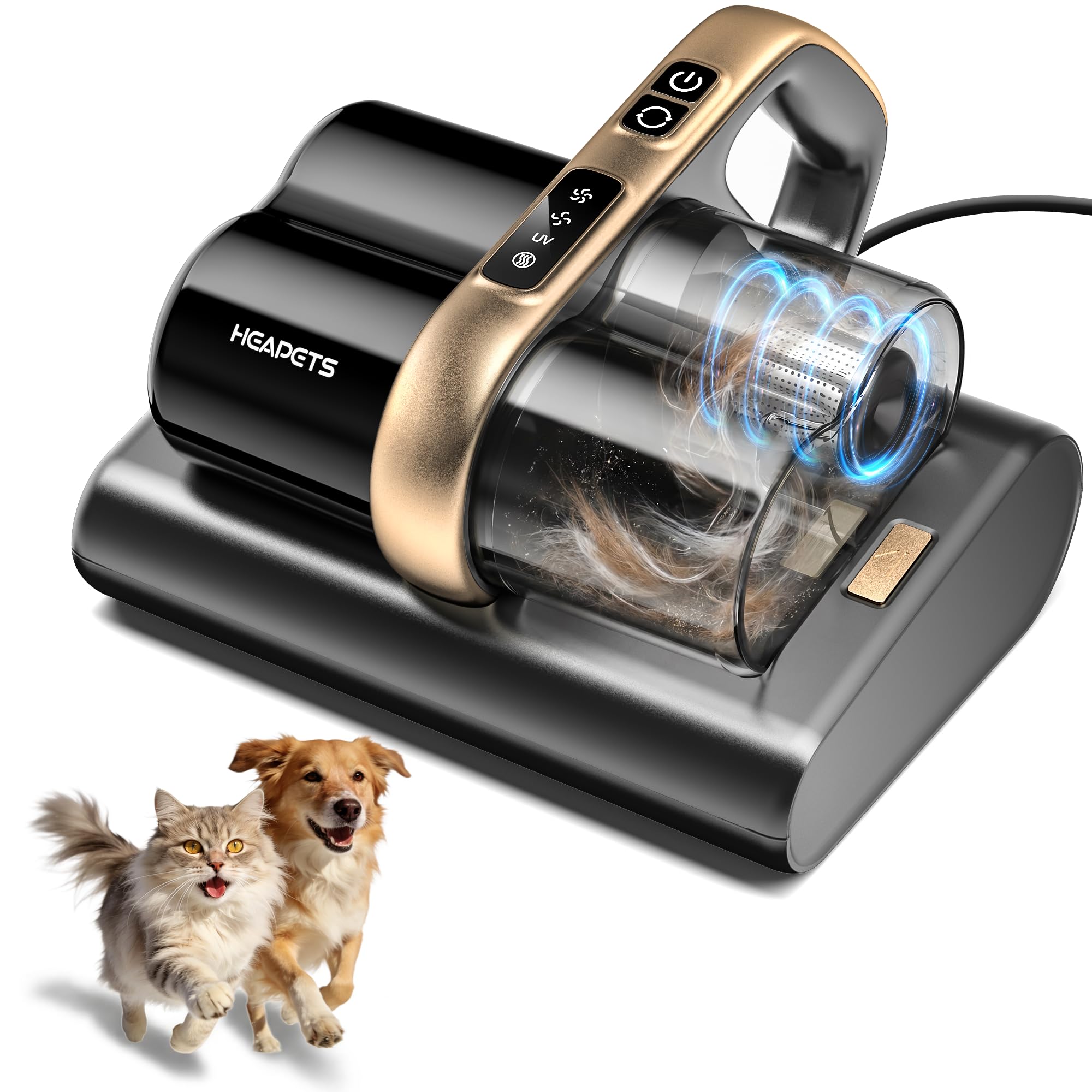 Photo 1 of HEAPETS Mattress Vacuum Cleaner, 16Kpa Bed Vacuum with 275nm UV-C Light & 149? Heat & Ultrasonic, Dual High-Speed Roller Brushes & H13 HEPA Filter for Pet Hair, Bed, Sofa, Couch, Corded Black