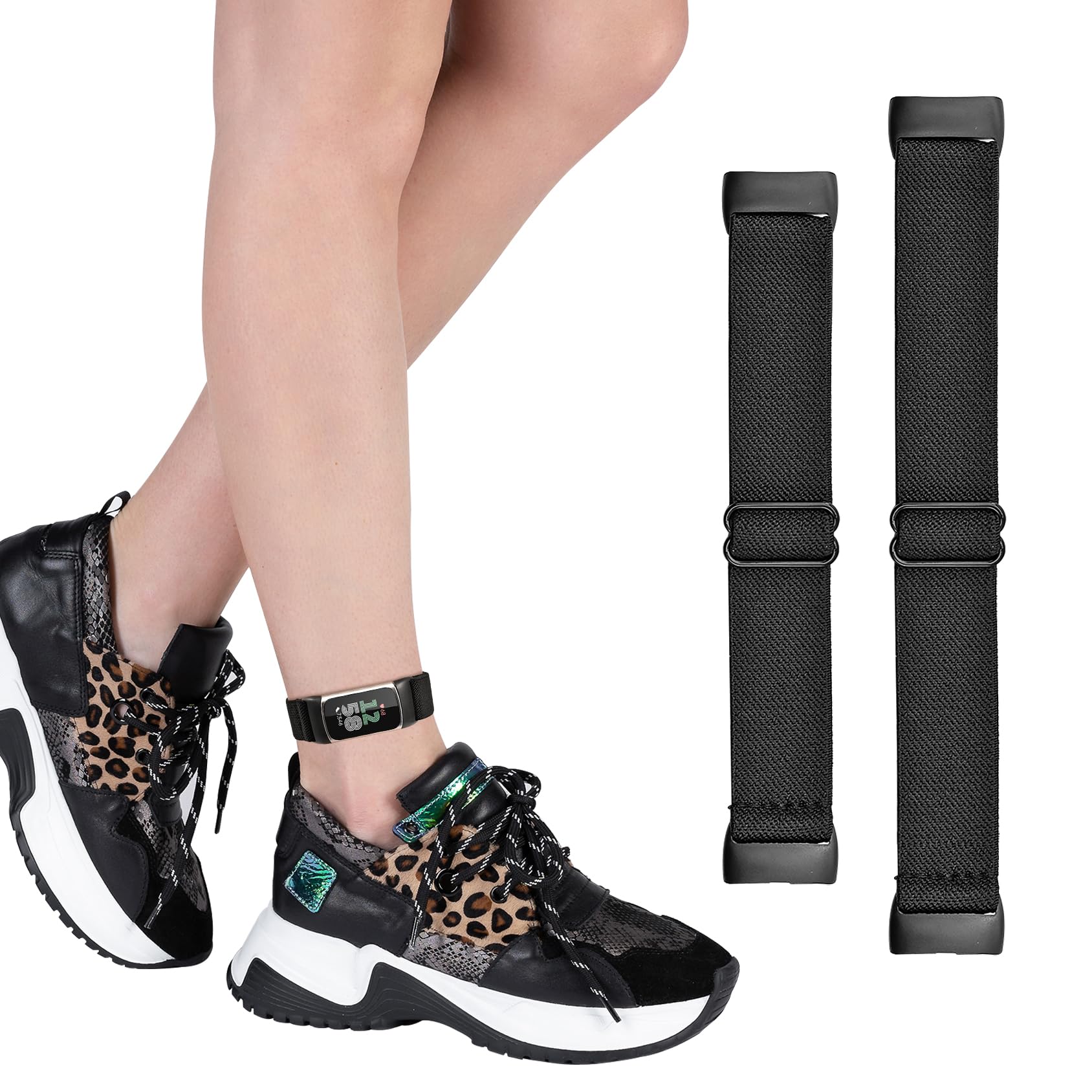 Wizvv Elastic Ankle/Arm/Wrist Band Compatible with Fitbit Charge 6/5 Fitness Tracker, Adjustable Stretchy Nylon Sport Workout Replacement Strap Women