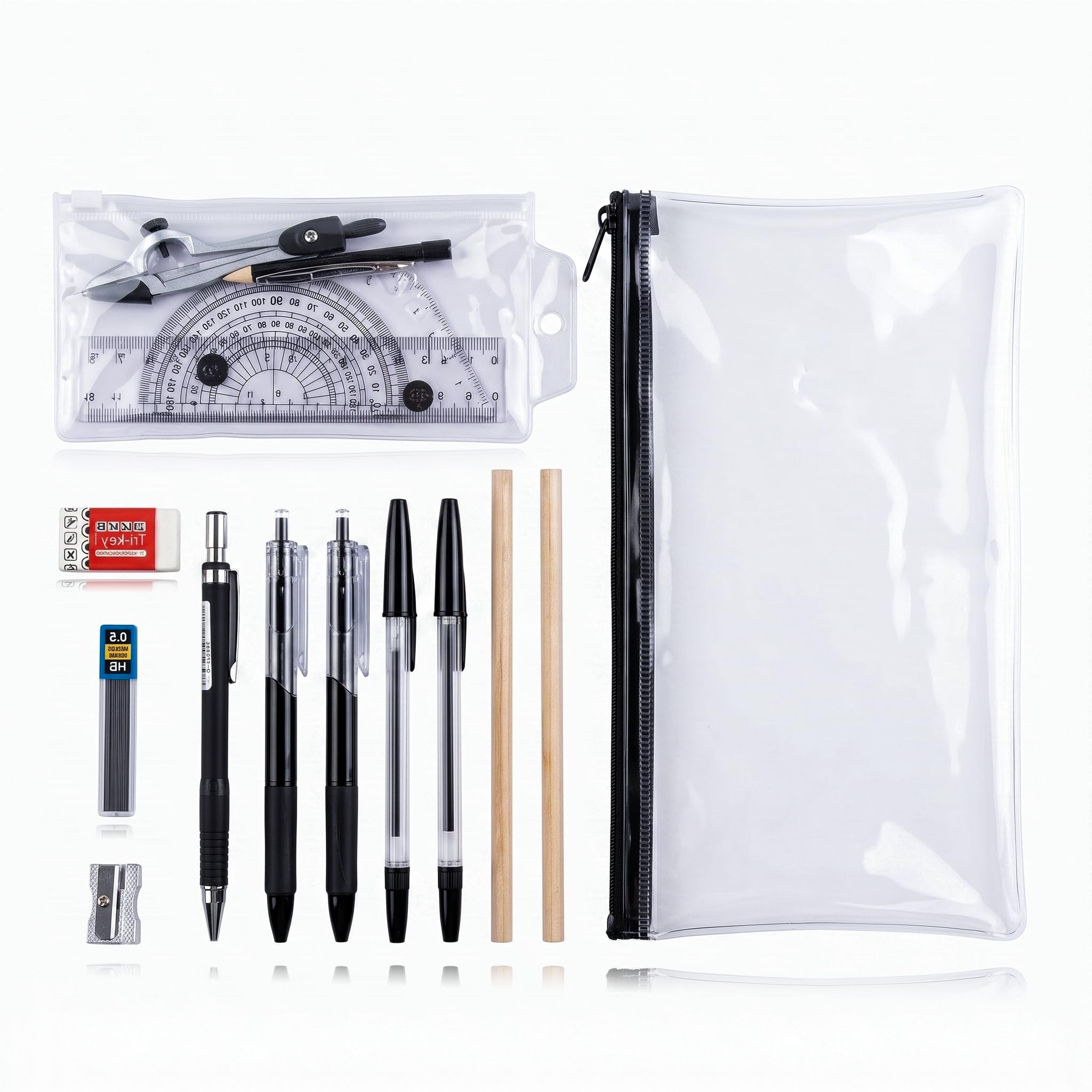 19 Pcs Maths Set for Secondary School Stationery Protractor Geometry Set