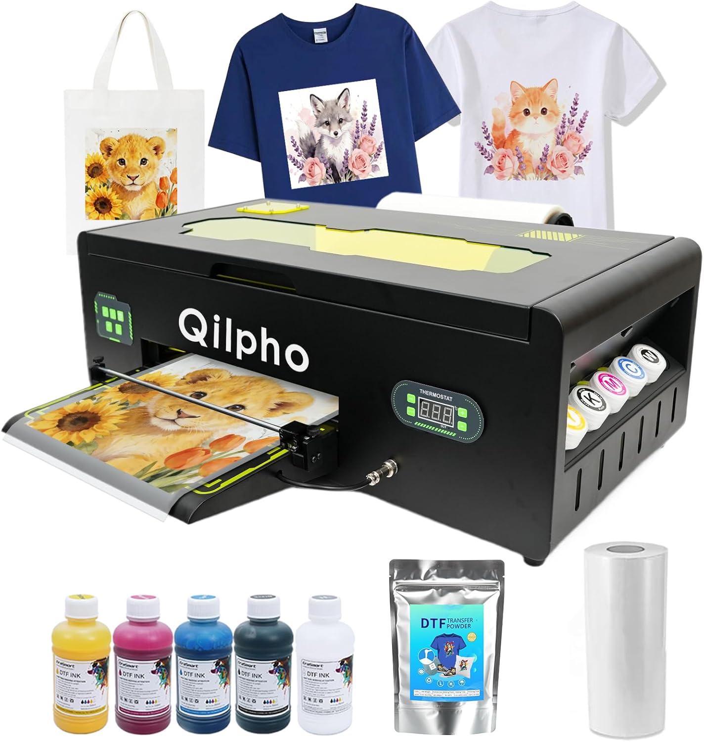 A3 DTF Printer,DTF Transfer Printing Machine,Direct to Film Printer for DIY T-Shirt,1390,with White Ink Circulation & Automatic Cleaning (A3 Printer +Software + Ink + 1 Roll Film +250g Powder)