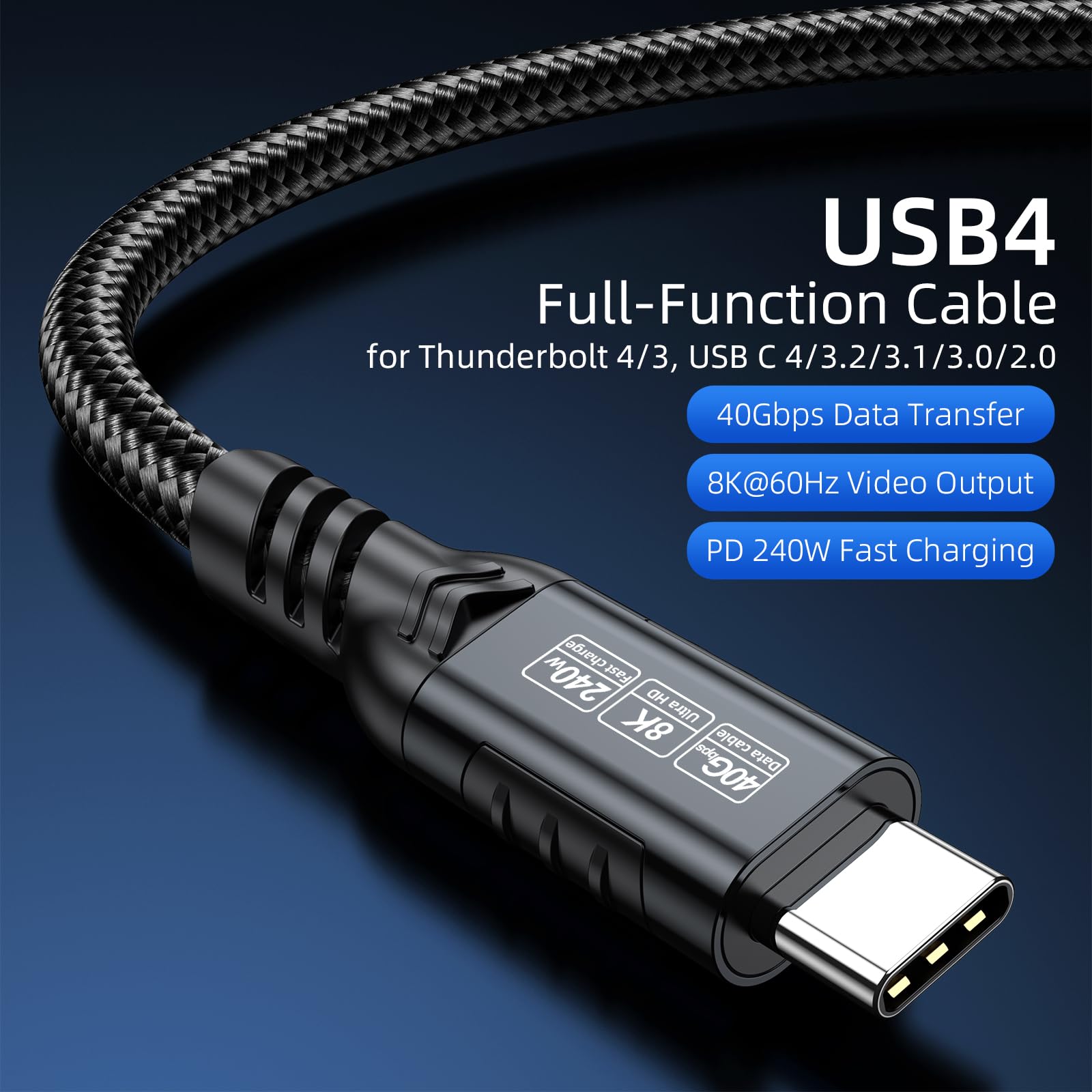 USB-C-Kabel, 240 W, 40 Gbit/s, Datenübertragung, 8K/4K @ 60Hz, Video-Ausgangskabel für Thunderbolt 3/4, für MacBook, iPhone 15/16/17, Samsung Galaxy, USB-C-Handy, Tablet, Laptop und andere
