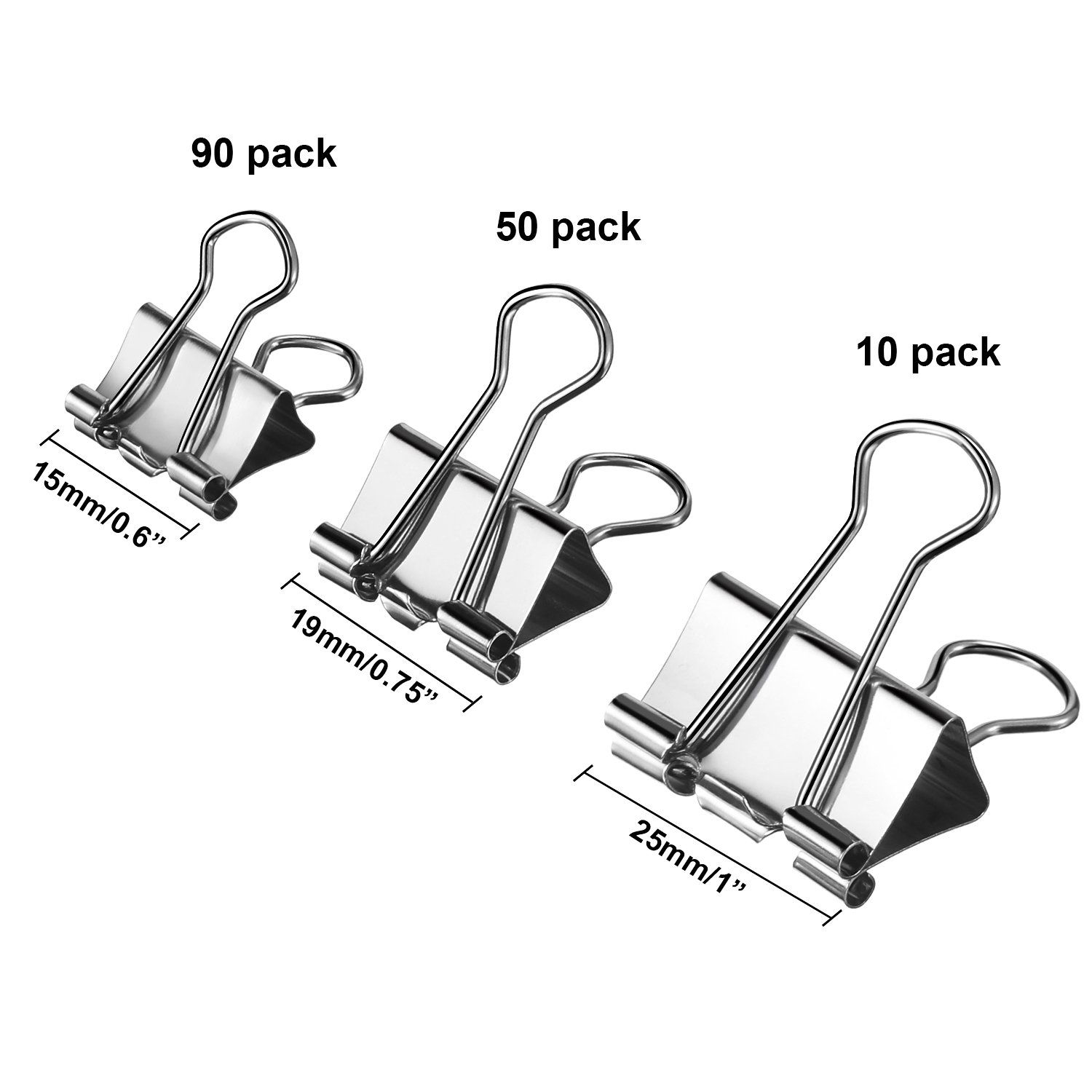 TecUnite 150 Stück Binder Clips Papierklemm Clips Verschiedene Größen Silber