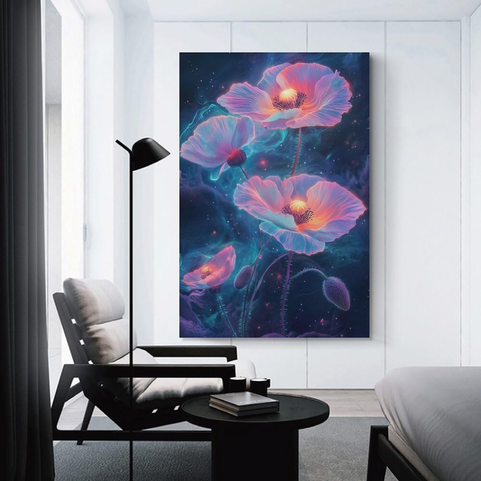 Junmoney Cosmic Poppies Florals Home Decor Wall Art, 12x18inch(30x45cm), for Apartment Walls, Studios Or Work Areas, Wall Decor with Flexible Room Appeal