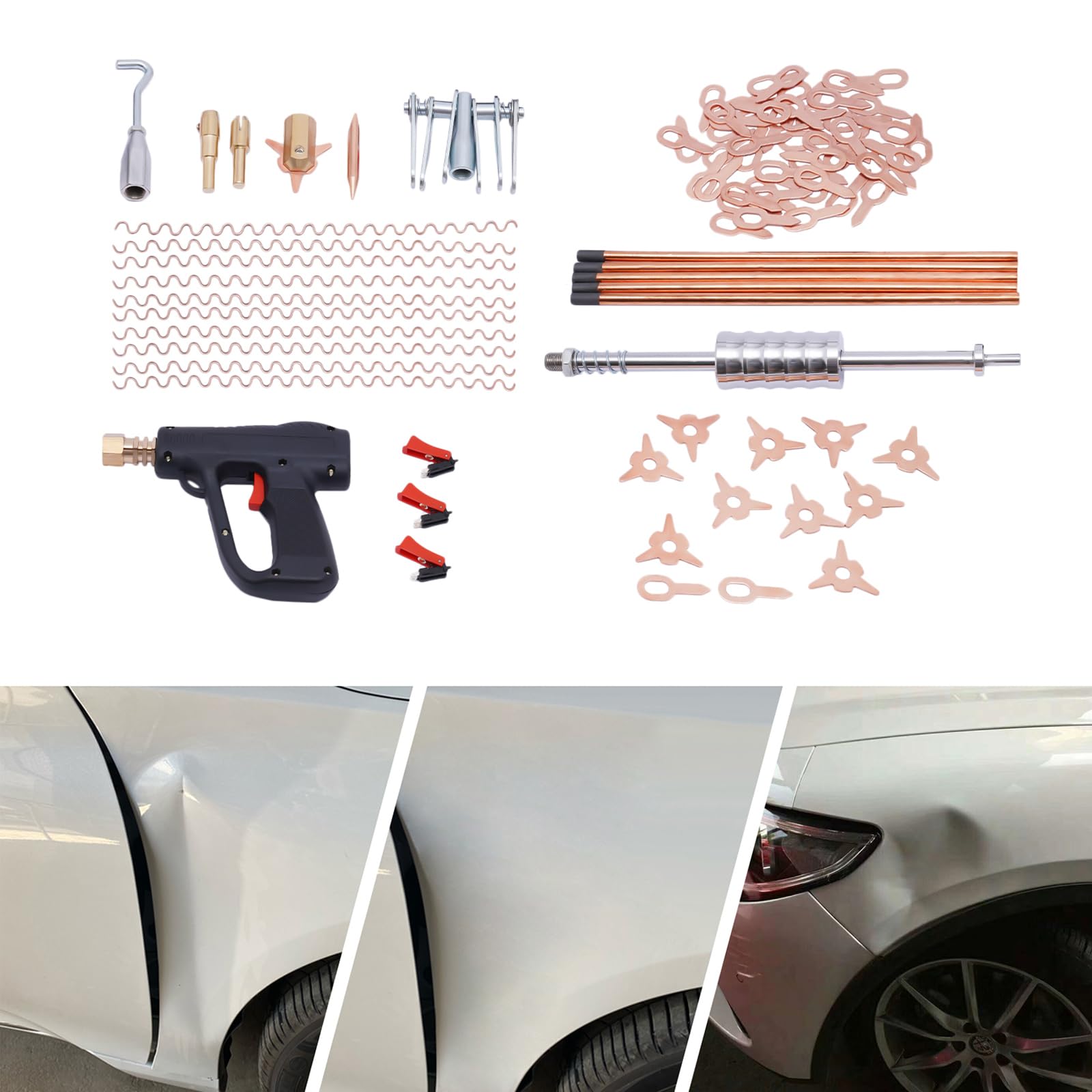 ZHISHUAI- 86PCS Dent Puller Welder Kit,Car Spot Stud Dent Welder Kit,Car Body Spot Repair Device Stud Welding Hammer Gun Set