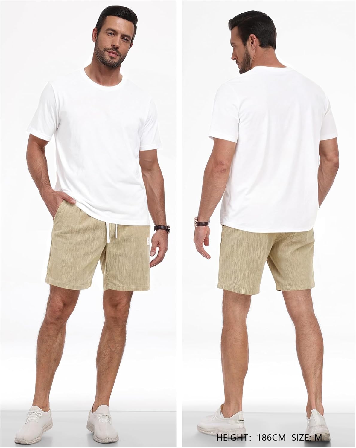 Mens Corduroy Shorts Casual 7 Inch Elastic Waist Drawstring Lightweight Summer Beach Shorts with Pockets - Image 6