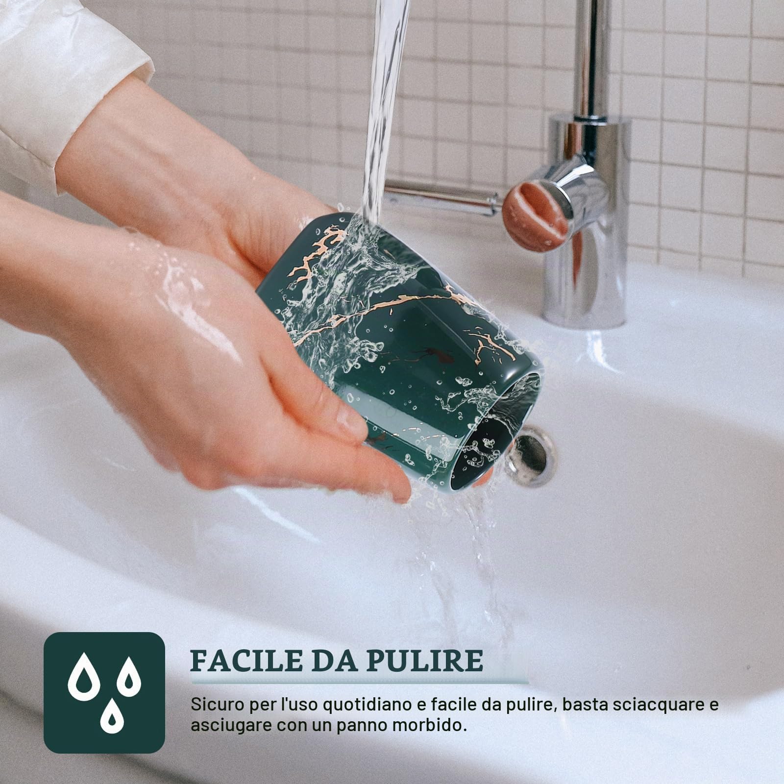 BESPORTBLE Set Bagno Porta Sapone e Spazzolini in Ceramica Effetto Marmo 3 Pezzi, Facile da Pulire e Design Esclusivo per Mantenere Bagno Ordinato e Raffinato
