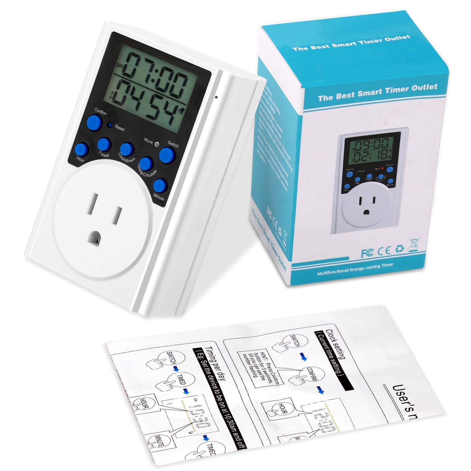 YIWANMUBIAO Timer Outlet,Plug in Programmable Timer Digital Timer Switch with 3-Prong Outlet, Energy-Saving Electronic Timer,15A/1800W: Tools & Home Improvement