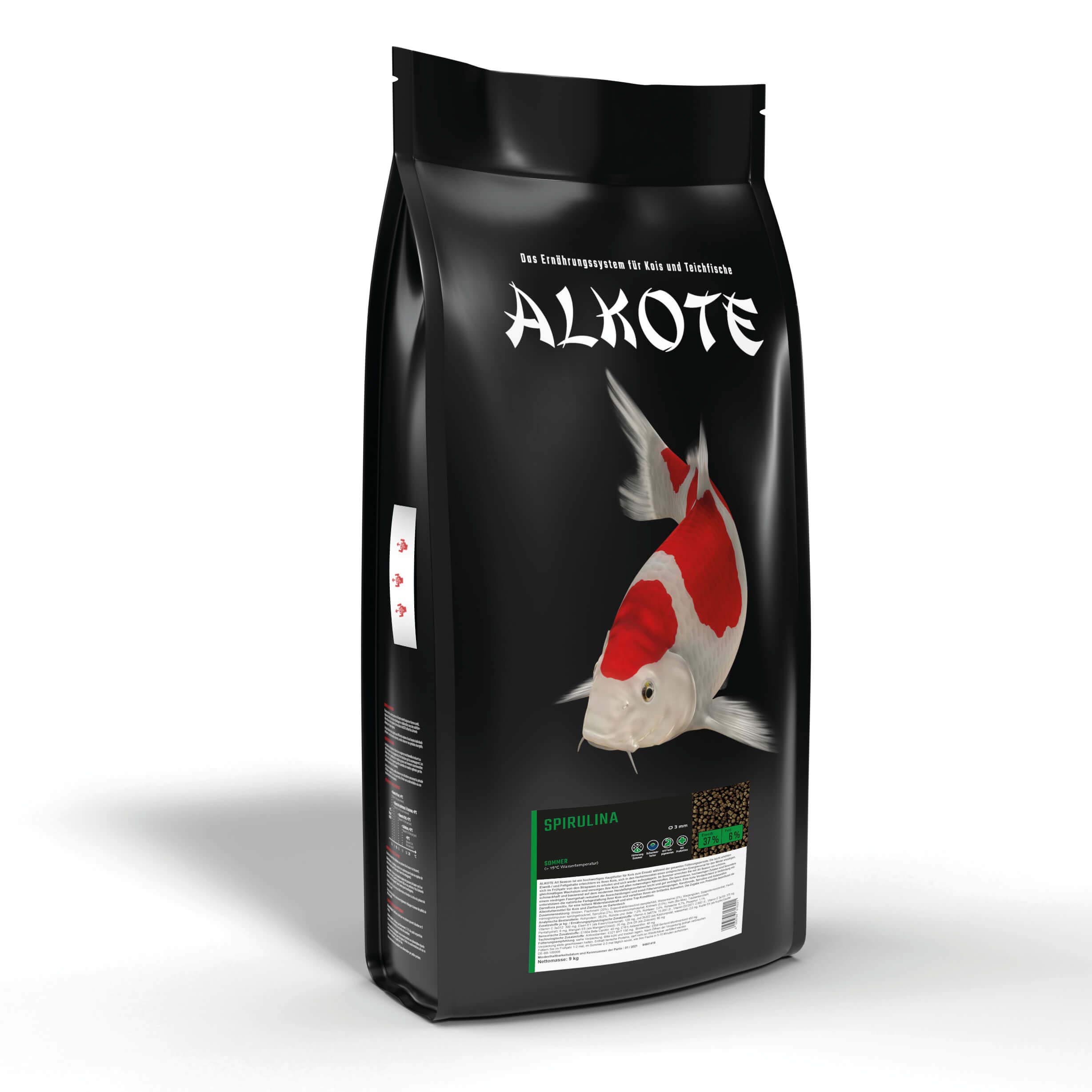 AL-KO-TE, Alimento para Peces Kois y Ornamentales de 1 Temporada, Meses de Verano, pellets flotantes, 6 mm, pienso Principal Espirulina 7%, 9 kg