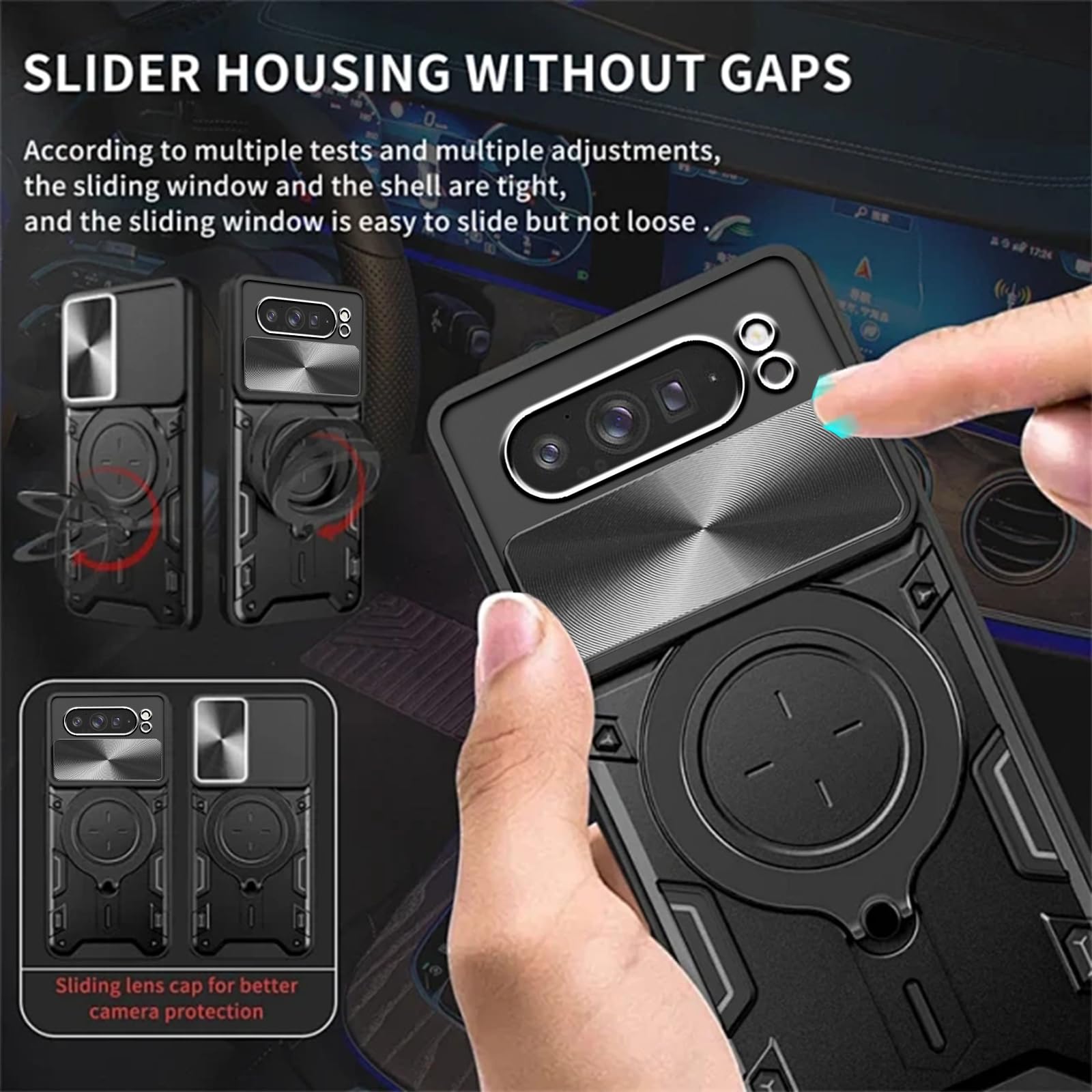 Case for Google Pixel 10 Pro XL/Pixel 9 Pro XL + 2 Pack Screen With Slide Camera Protection Cover,Magnetic Metal Ring Kickstand Shockproof Military Grade Heavy Duty Tough Cover,Blue - Image 4