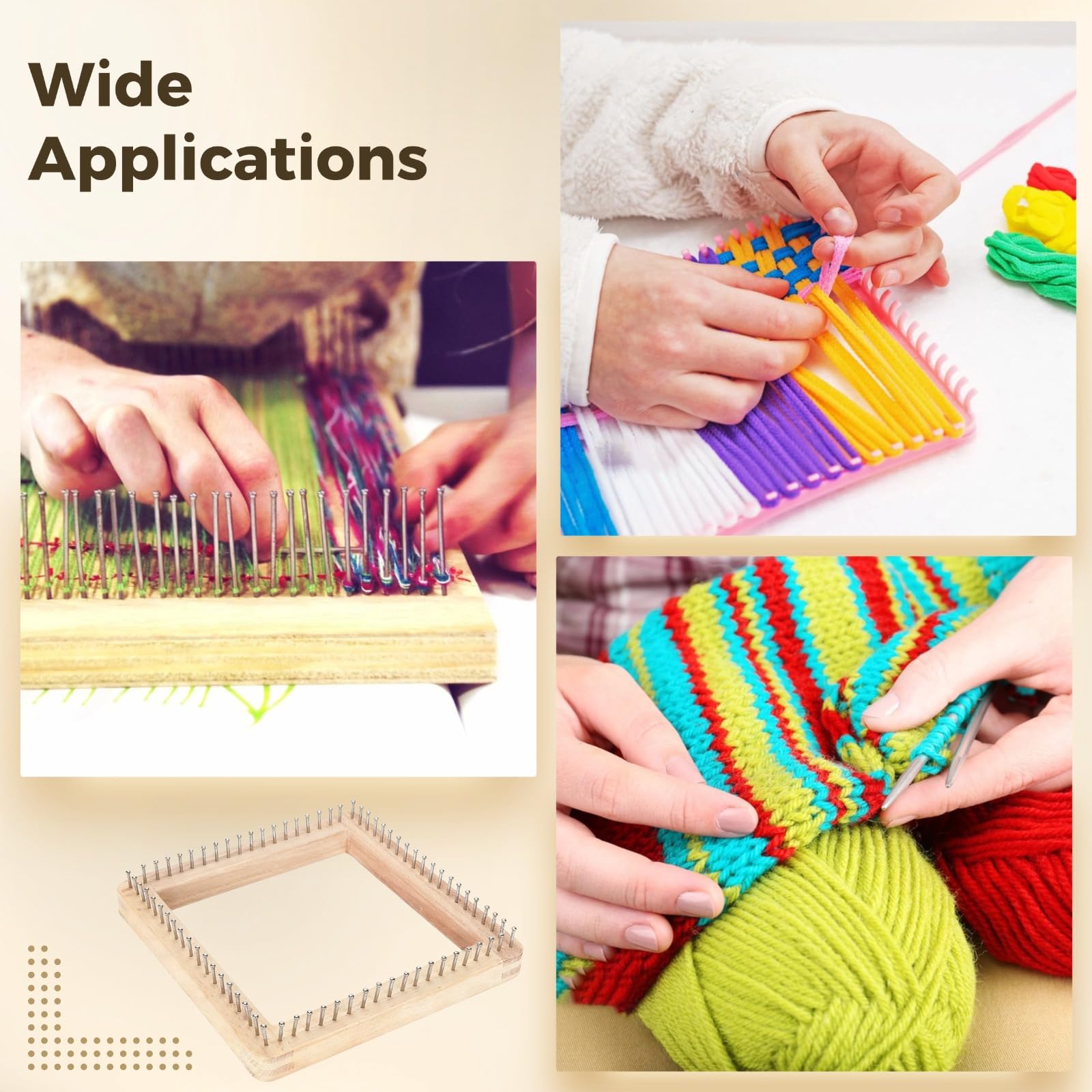 Métier à tisser carré 7,9 x 7,9 po 20 x 20 cm, outil de tissage en bois, couleur bois, pour écharpes et bonnets, métier à tisser DIY facile à utiliser pour débutants