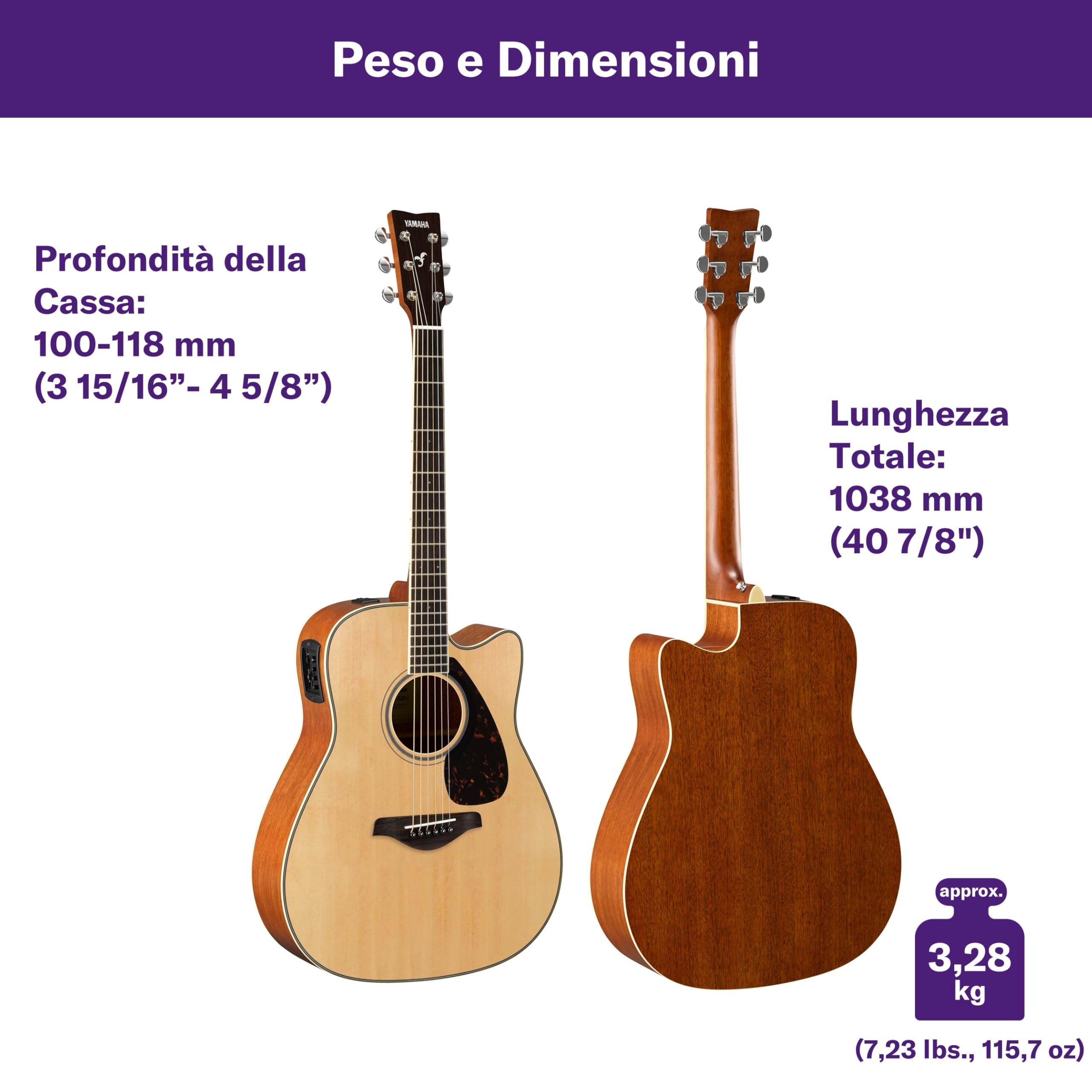 YAMAHA FGX820C Chitarra Elettroacustica – Dreadnought a Spalla Mancante, Scala 24,96″, Top in Abete Massello, Fondo e Fasce in Mogano, Pickup/Preamp System 66 – Natural