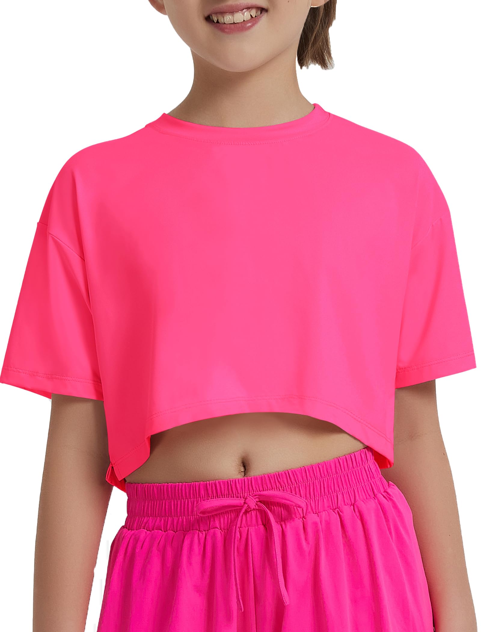 EXARUS Girls Athletic Shirts Quick Dry Workout Split Back Crop Tops 6-14Y